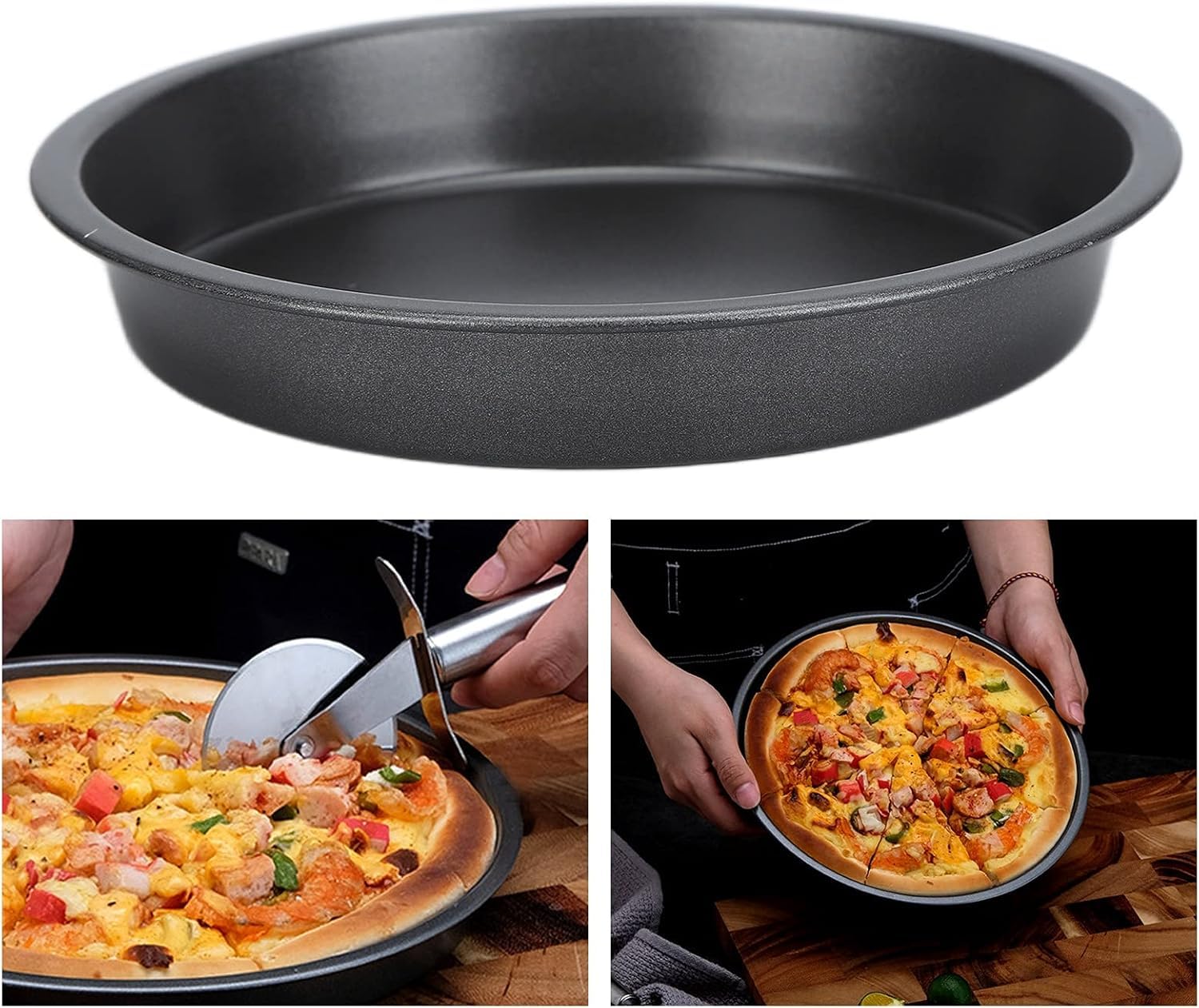 9 Inch Non-Stick Carbon Steel Pizza Pan with Teflon Coating - Oven, Microwave & OTG Safe Bakeware - Perfect for Homemade Pizza, Baking Bread & Roasting Vegetables