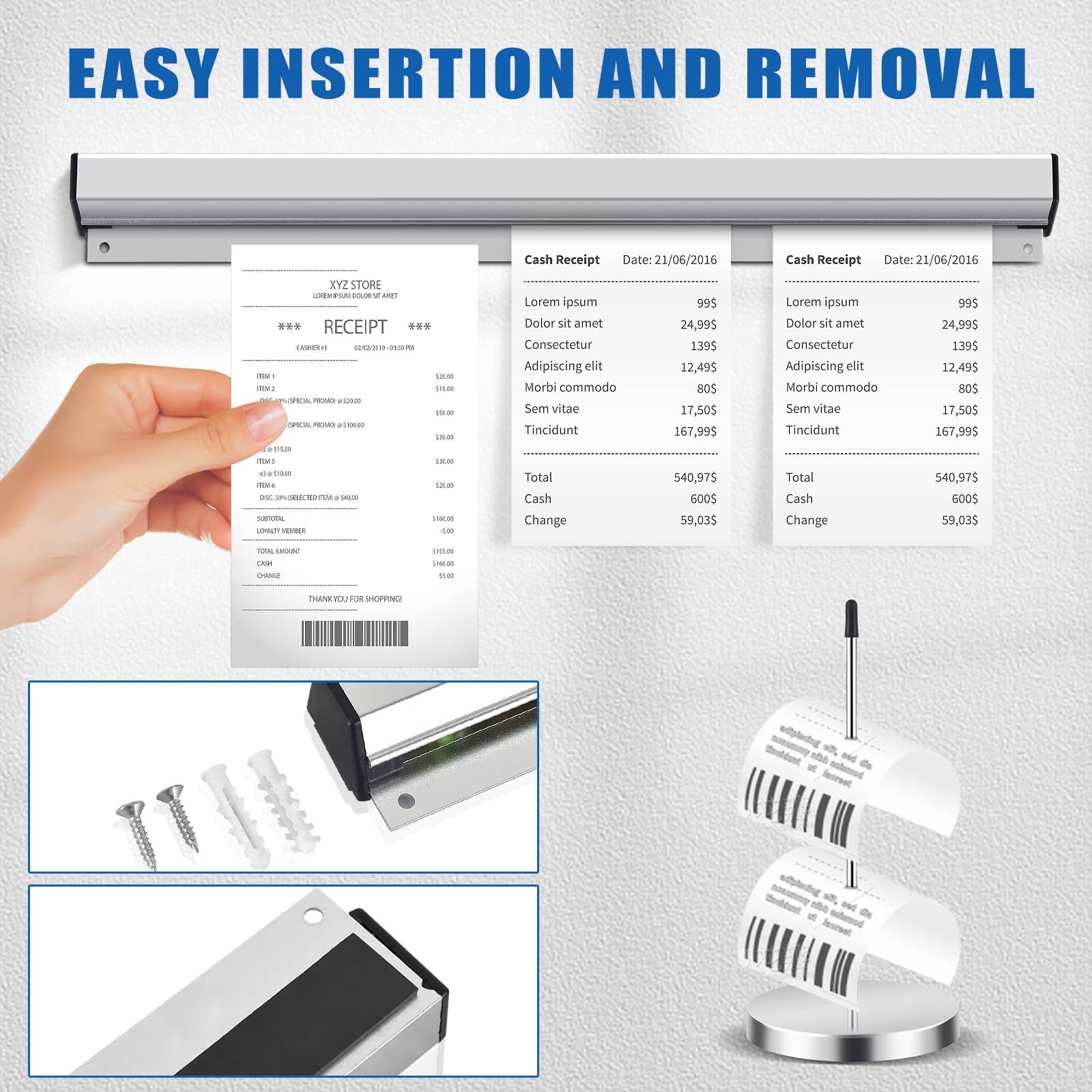 Magnetic Ticket Holder & Receipt Organizer - 2 Pack with Strong Magnet Strips for Kitchen, Restaurant, Office, Cafe, Bar - Perfect for Displaying Bills, Notes, Orders & Paper Clips