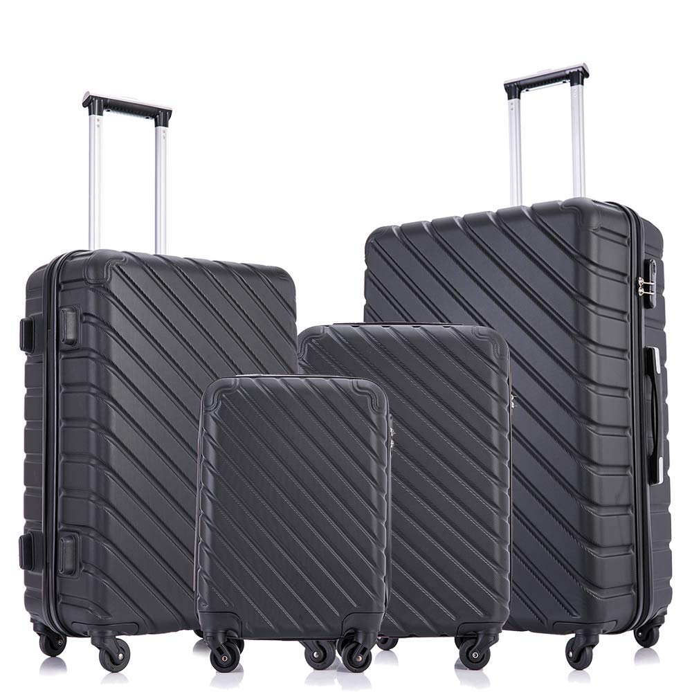 Apelila 4-Piece Hardshell Lightweight Spinner Luggage Set (Black) - Perfect for Family Vacations, Business Trips & International Travel