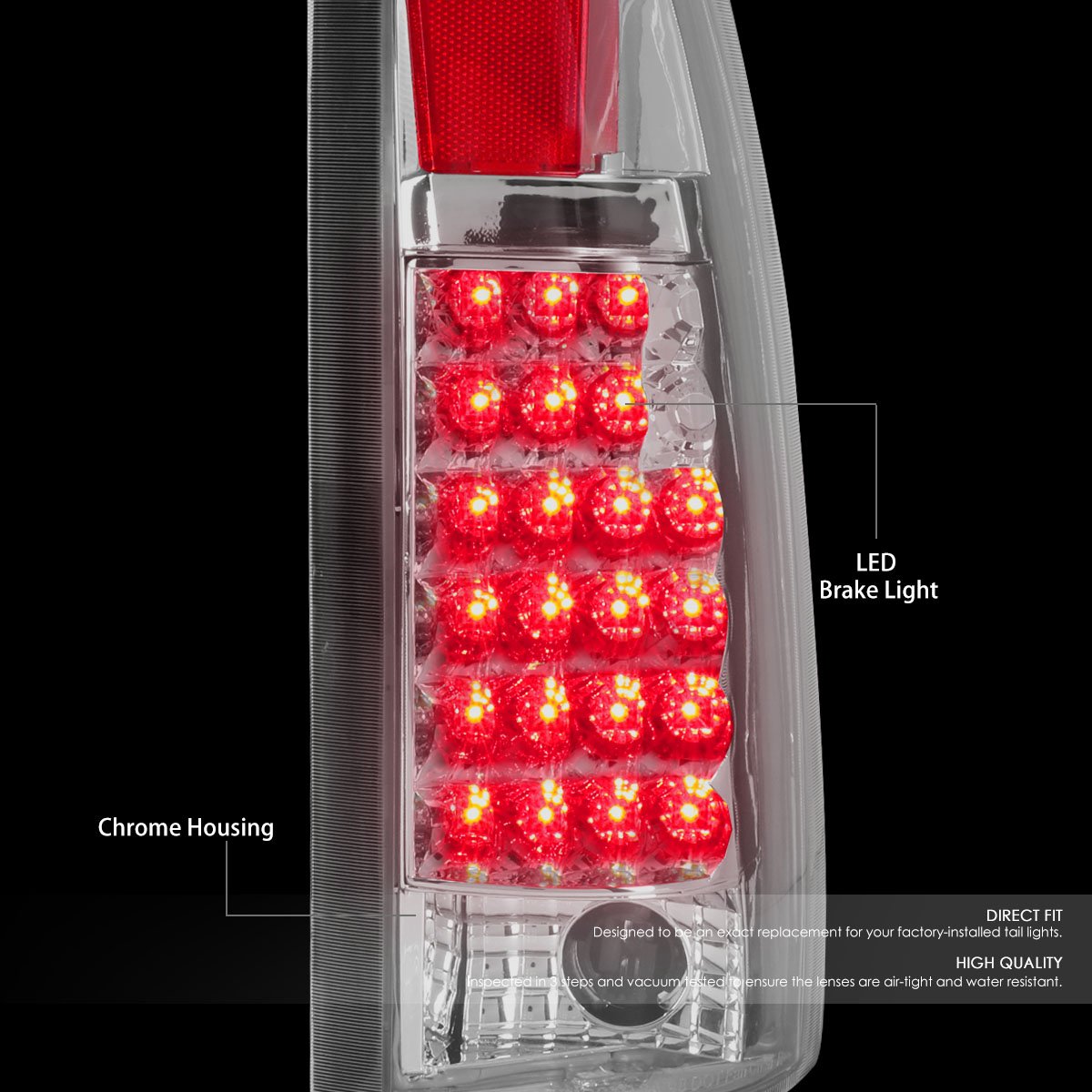Auto Dynasty Full LED Tail Lights for 1988-2000 Chevy Tahoe Blazer GMC Yukon Suburban C/K Pickup - Reverse Brake Lamps, Driver & Passenger Side, Chrome Housing Clear Lens - Upgrade Your Truck's Style & Nighttime Visibility