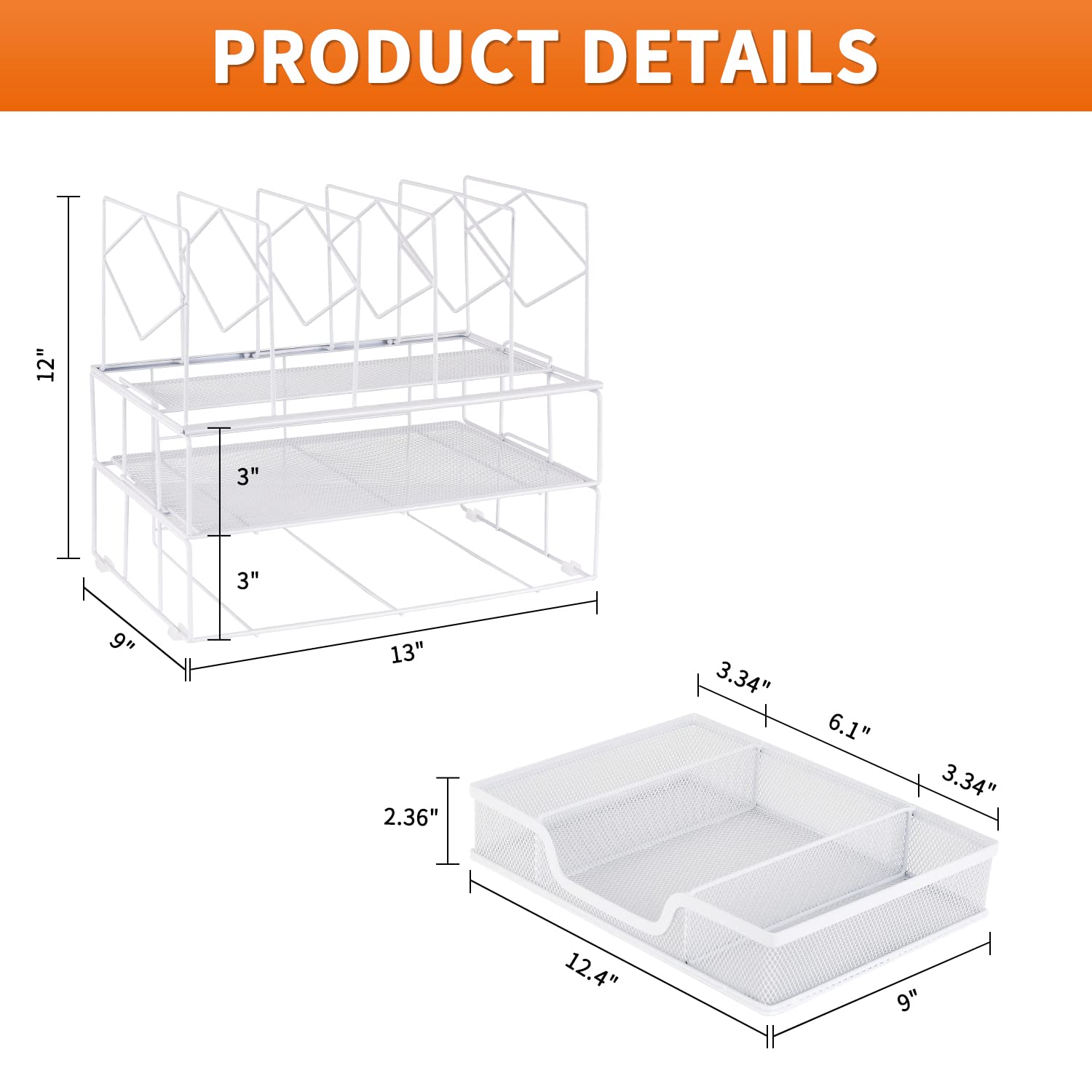 Gianotter White Desk Organizer with Sliding Drawer & Double Tray - 5-Section File Sorter for Office Supplies | Perfect for Home Office, School & Workspace Organization
