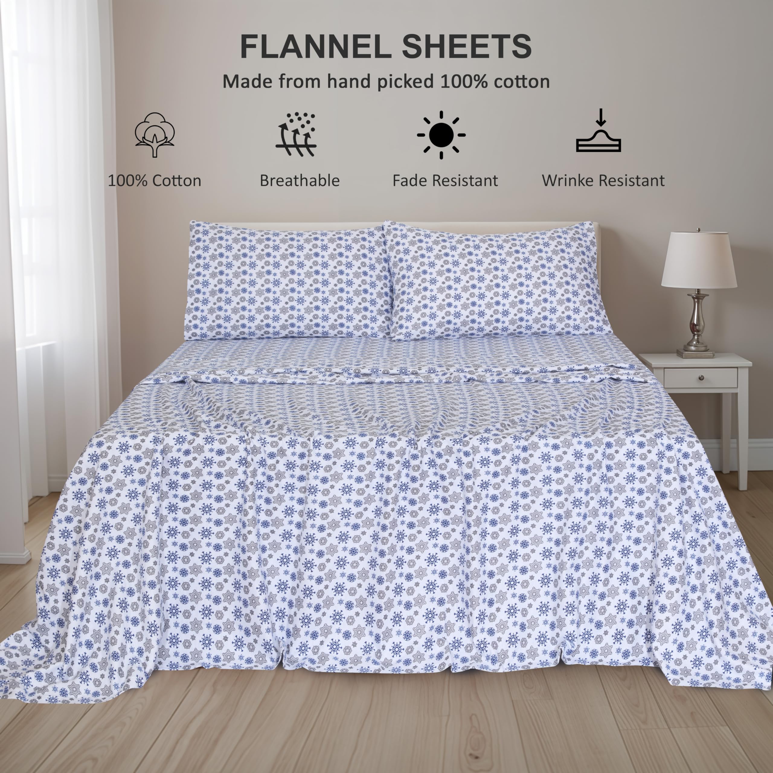 Premium 100% Cotton Flannel Sheets Queen Size - Ultra Soft Double Brushed Bed Sheet Set with 16