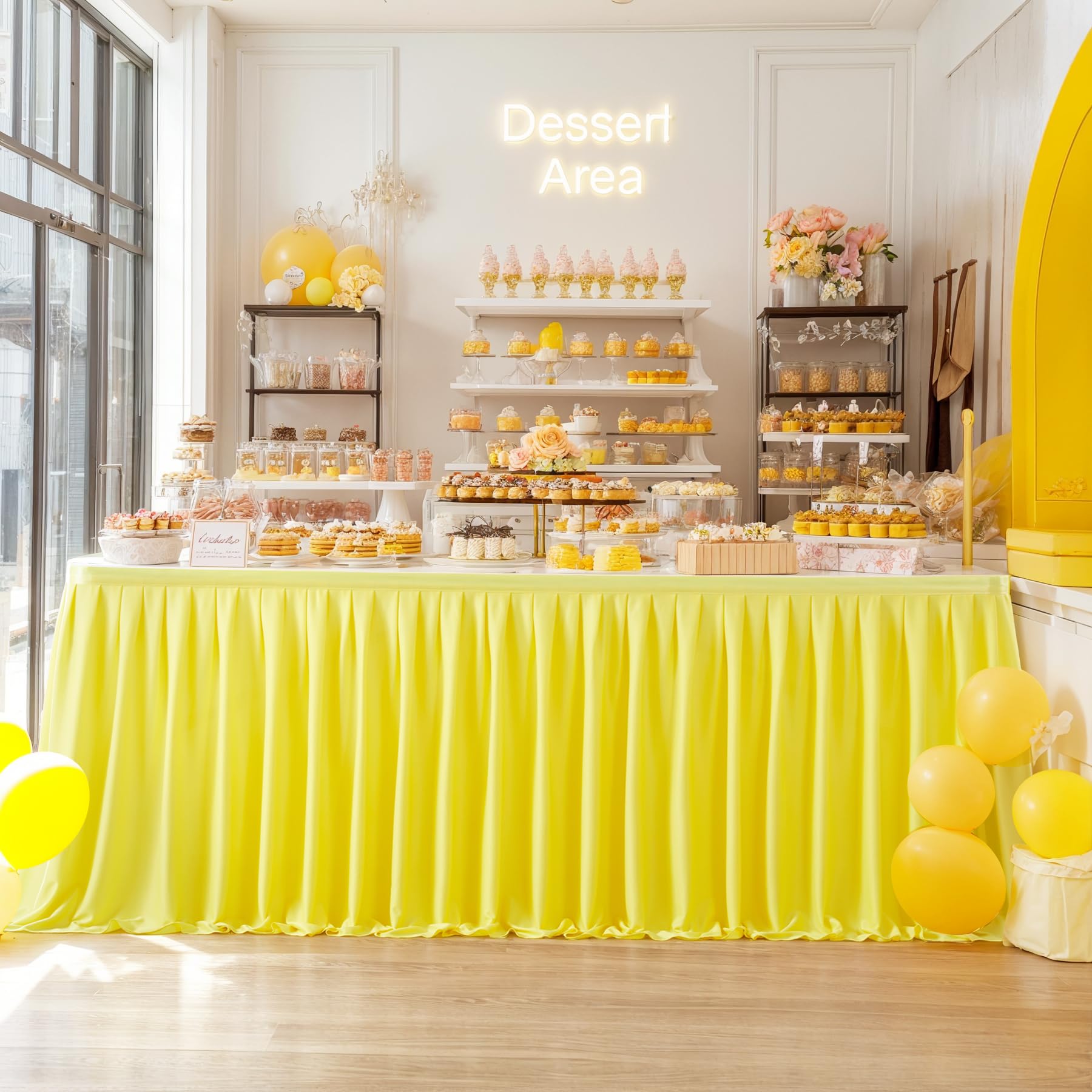 Yellow Polyester Table Skirt 17ft - Wrinkle Resistant for Banquet Wedding Baby Shower