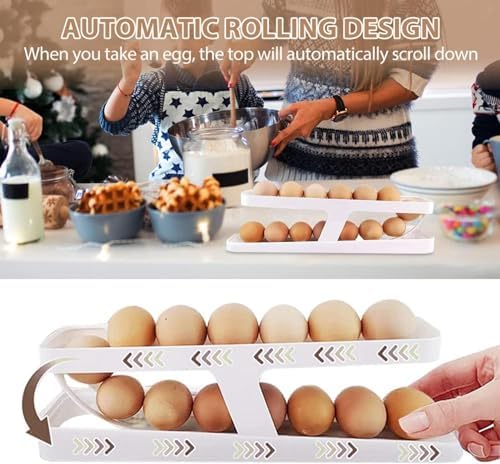 PG Home Products 2-Tier Rolling Egg Dispenser Holds 12-14 Eggs - Space Saving Refrigerator Organizer with Gravity-Fed Design - Durable Kitchen Storage for Fridge or Pantry - Perfect for Breakfast Meal Prep & Baking Needs