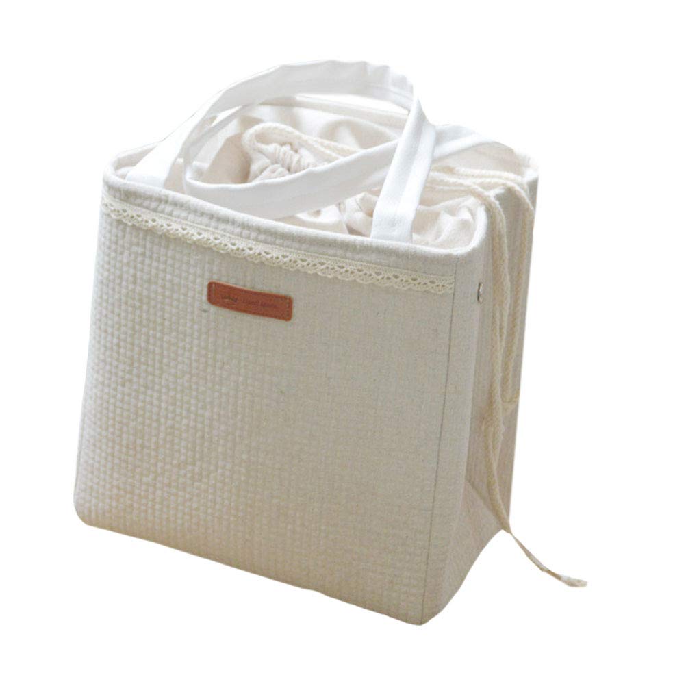 DOITOOL Insulated Lunch Bag for Women, Men & Kids - Reusable Cotton Linen Lunch Tote Box with Cooler Function - Perfect for School, Office, Picnics & Outdoor Activities (White Pattern)