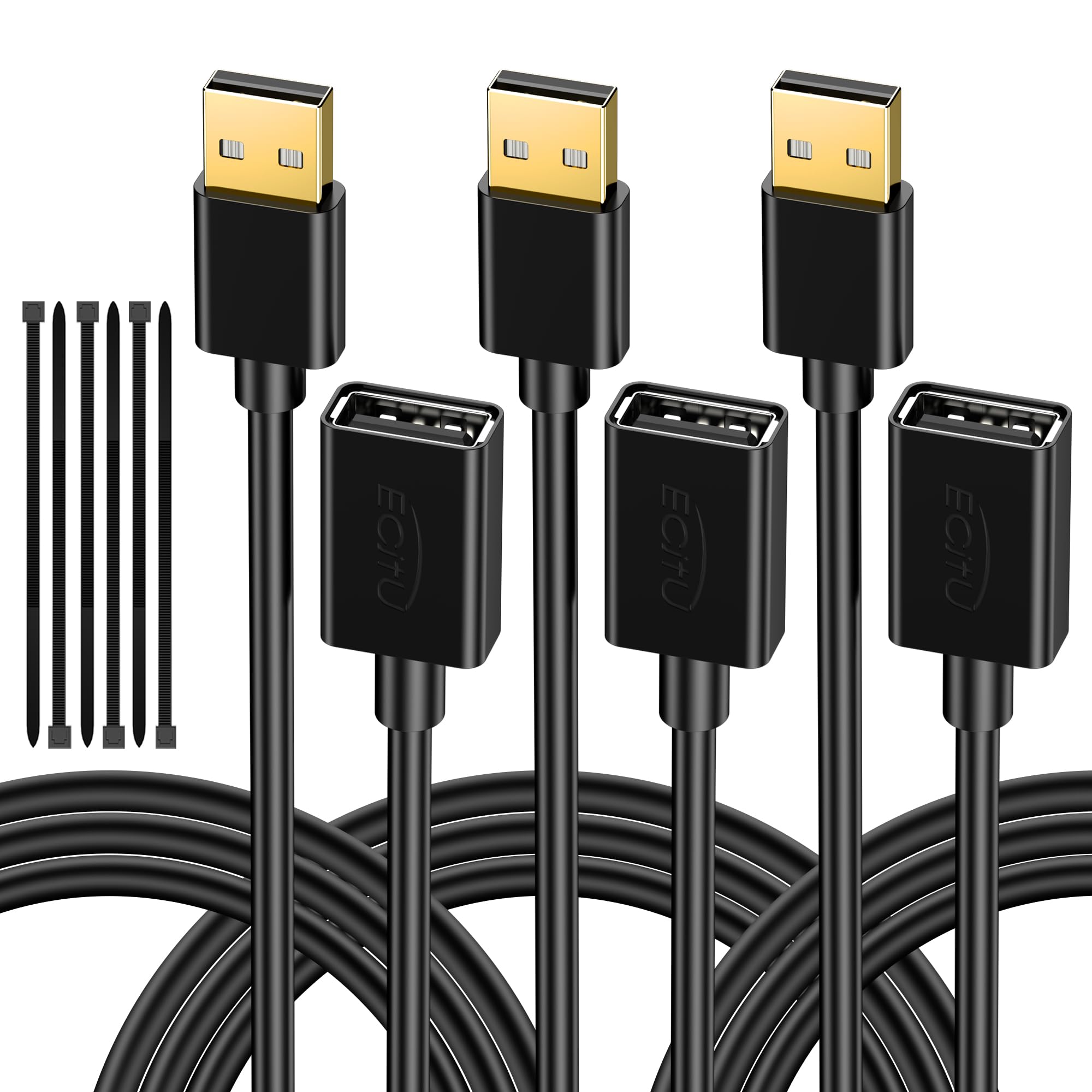 5FT USB 2.0 Extension Cable (3 Pack) - USB A Male to Female Extender Cord for Flash Drive, Hard Drive, Card Reader, Webcam, Printer | High Speed Data Transfer for Gaming, VR Headsets, PS4, Xbox & Office Setup