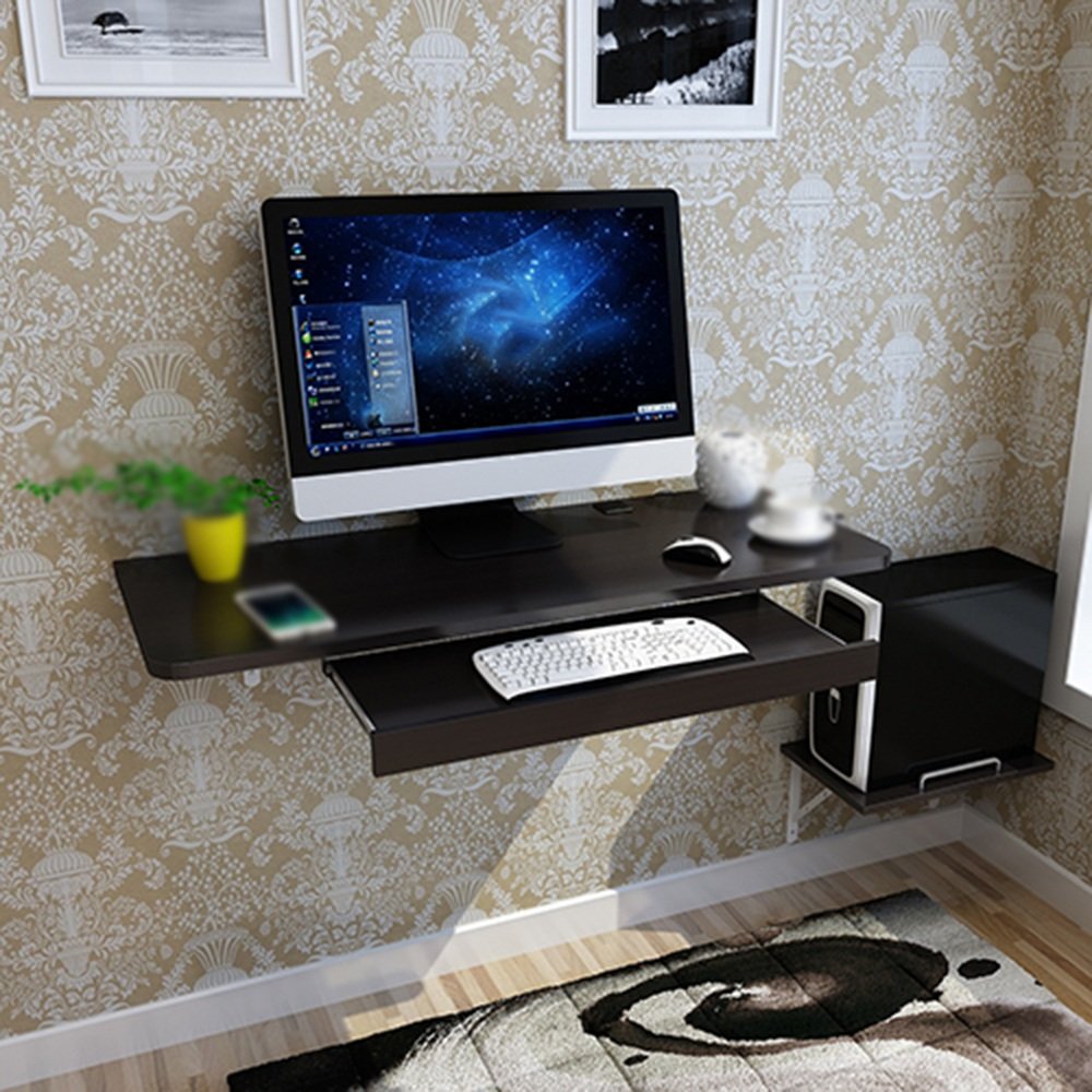 Space-Saving ZR-Wall Mounted Computer Desk - Black Home Office Desk for Small Apartments & Workspaces | Compact Wall Hanging Design for Bedroom, Dorm & Studio Use