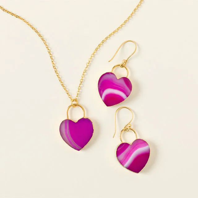 Natural Agate Heart Earrings for Women - Elegant Handmade Gemstone Jewelry - Perfect for Valentine's Day Gifts & Romantic Date Nights