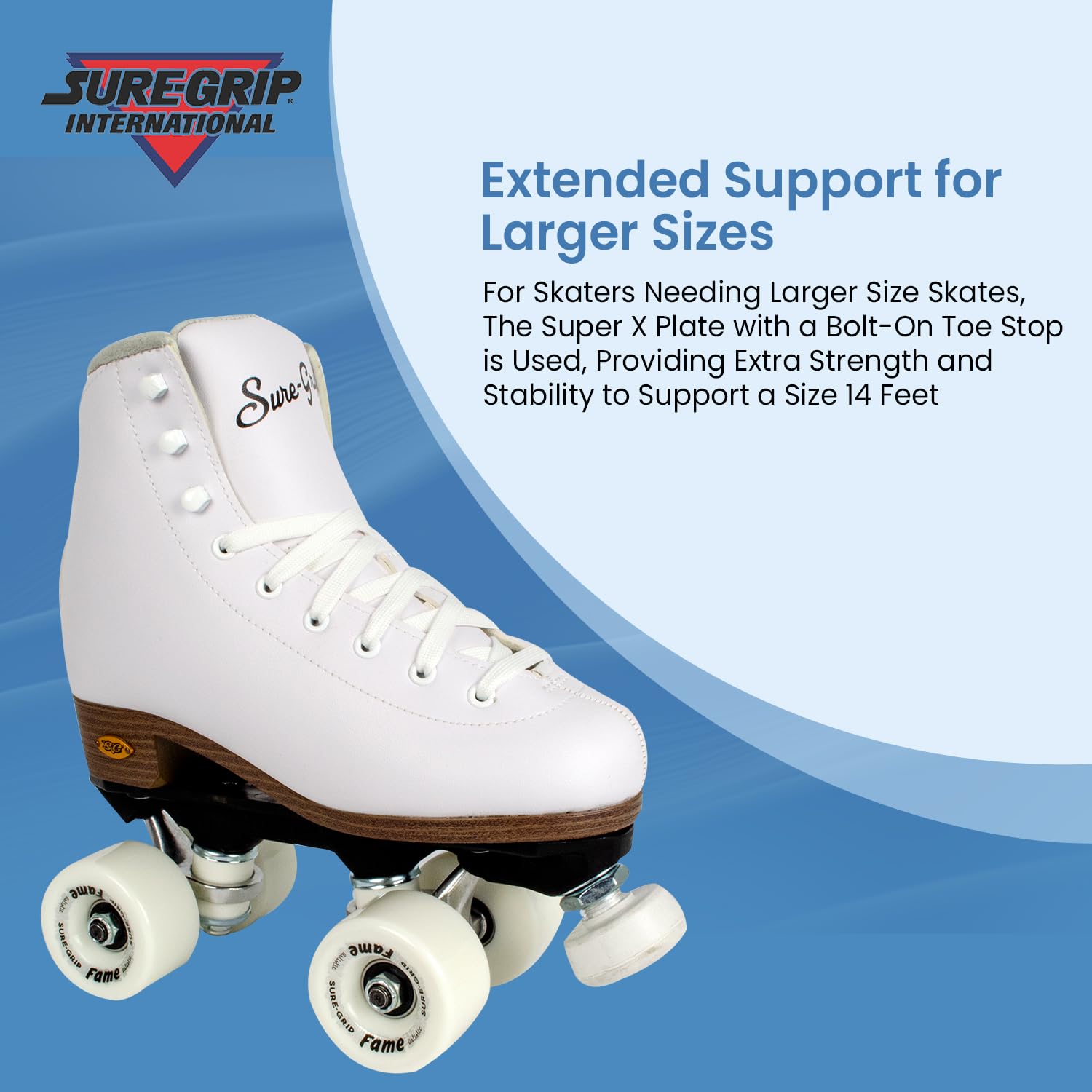 Sure-Grip White Fame Women's Roller Skates - Durable Nylon & Aluminum Design with 57mm Polyurethane Indoor Wheels - Super X Trucks for Extended Support in Larger Sizes - Perfect for Beginners and Indoor Skating Rinks