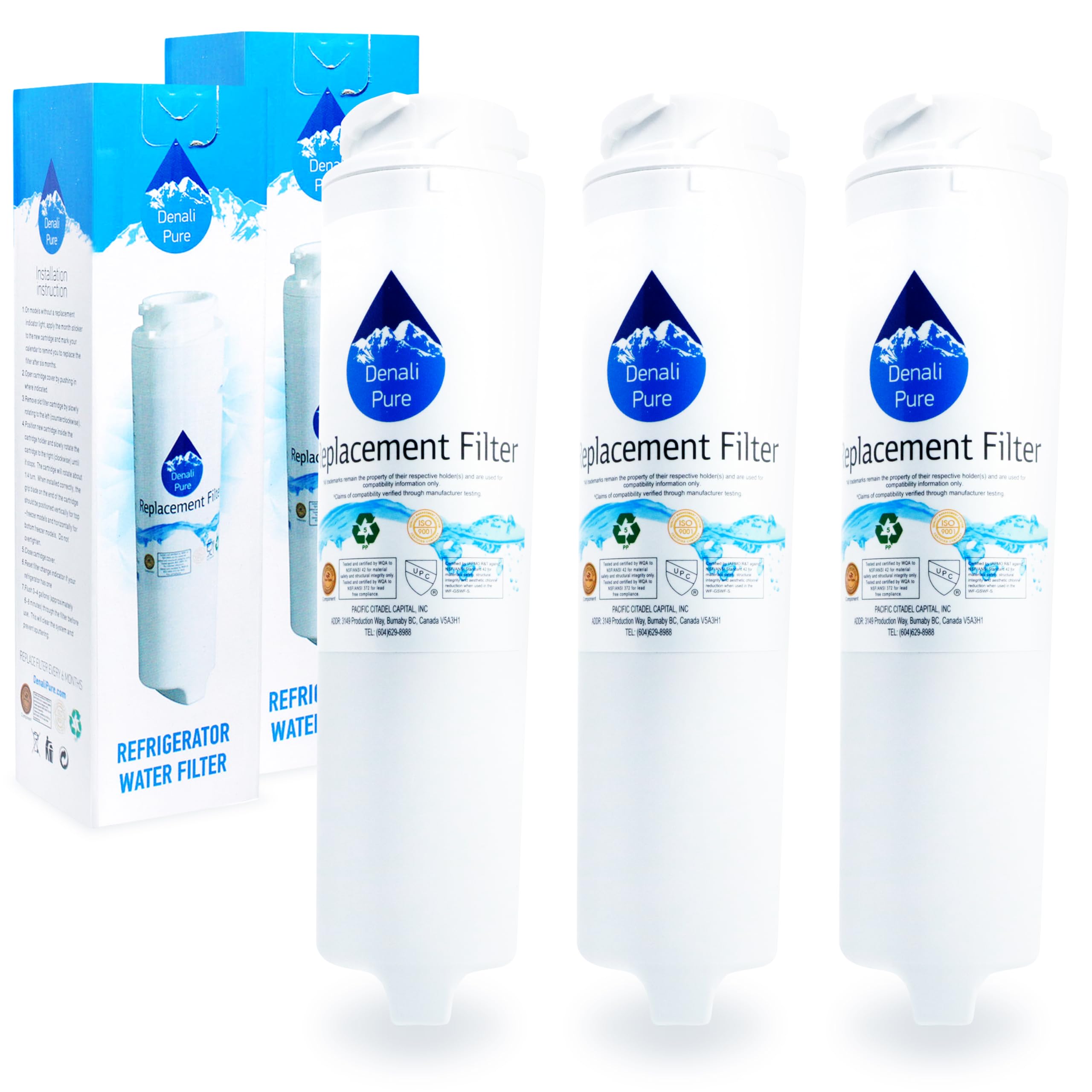 3-Pack GE PDS20SFSALSS Refrigerator Water Filter Replacement - Compatible with GE GSWF Fridge Filter Cartridge | Clean & Safe Drinking Water for Home & Office