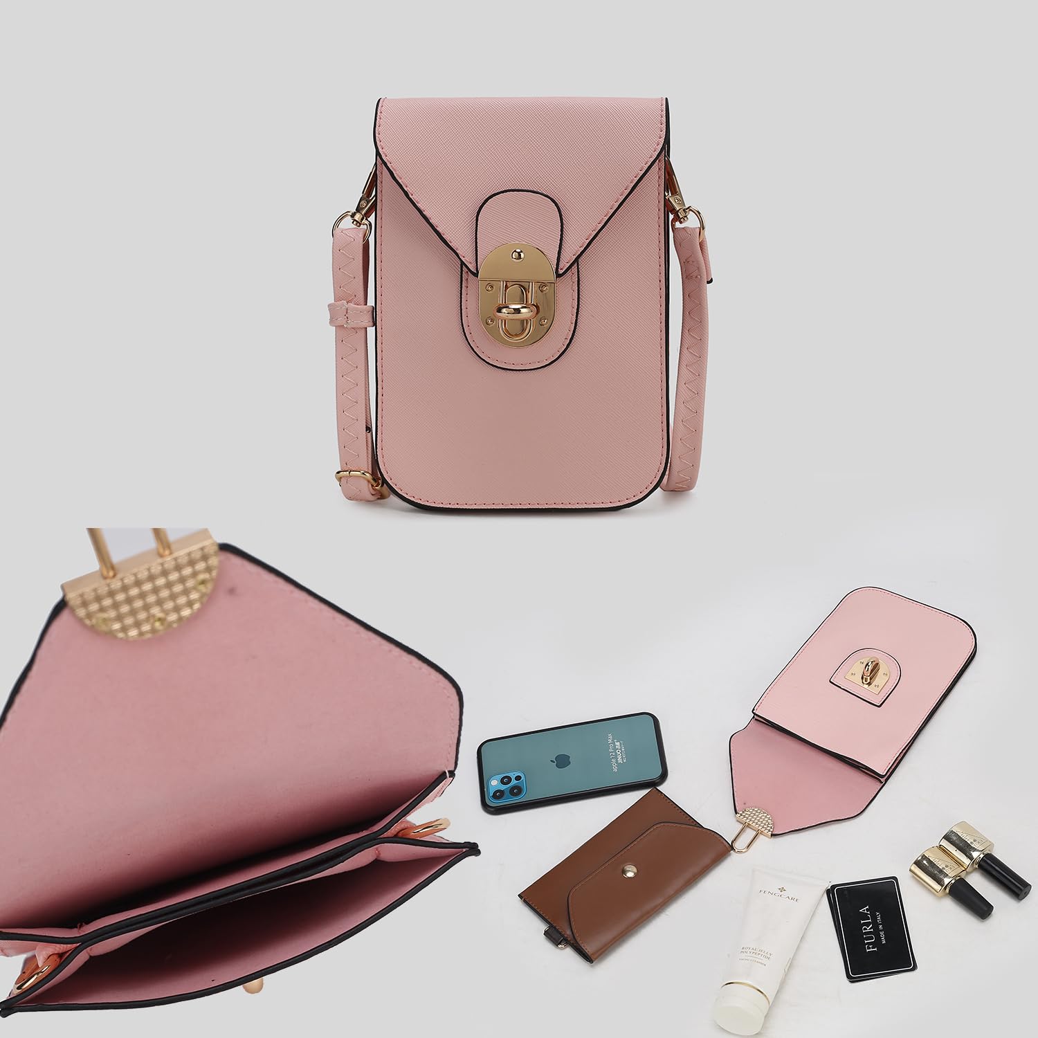 MKF Collection Small Crossbody Cell Phone Bag for Women - Fashion Turn Lock Design, Adjustable Shoulder Strap by Mia K - Perfect for Everyday Use, Travel, Shopping & Outings