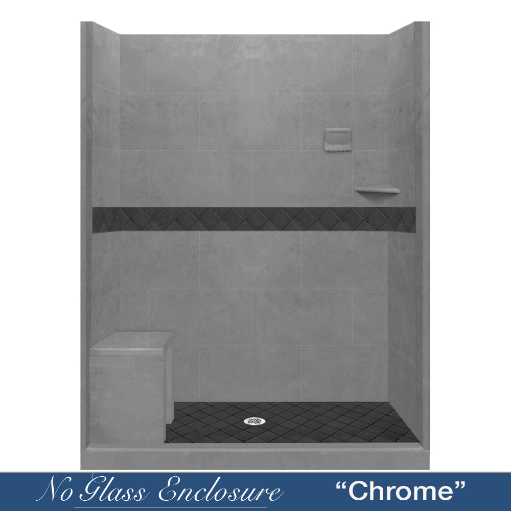 Freedom 60 Alcove Wet Cement Sistine Stone & Diamond Stone Accent Shower Wall Panel Kit - DIY Shower Remodel for Bathroom Renovation - Waterproof & Easy Installation for Modern Home Upgrade