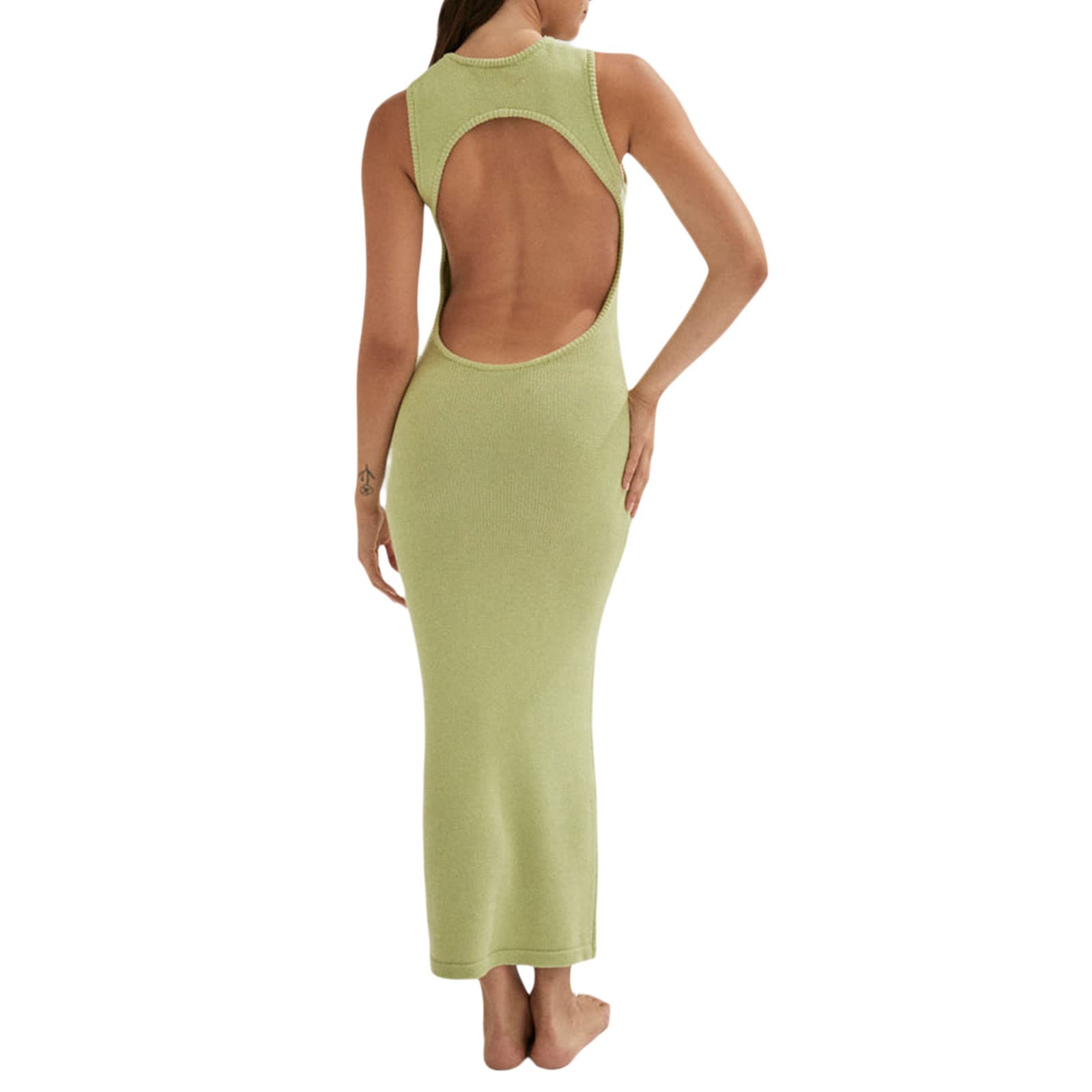 Sexy Backless Knitted Maxi Dress for Women - Y2K Sleeveless Summer Beach Long Dress with Cutout & High Slit | Perfect for Vacations, Date Nights & Bodycon Outfits