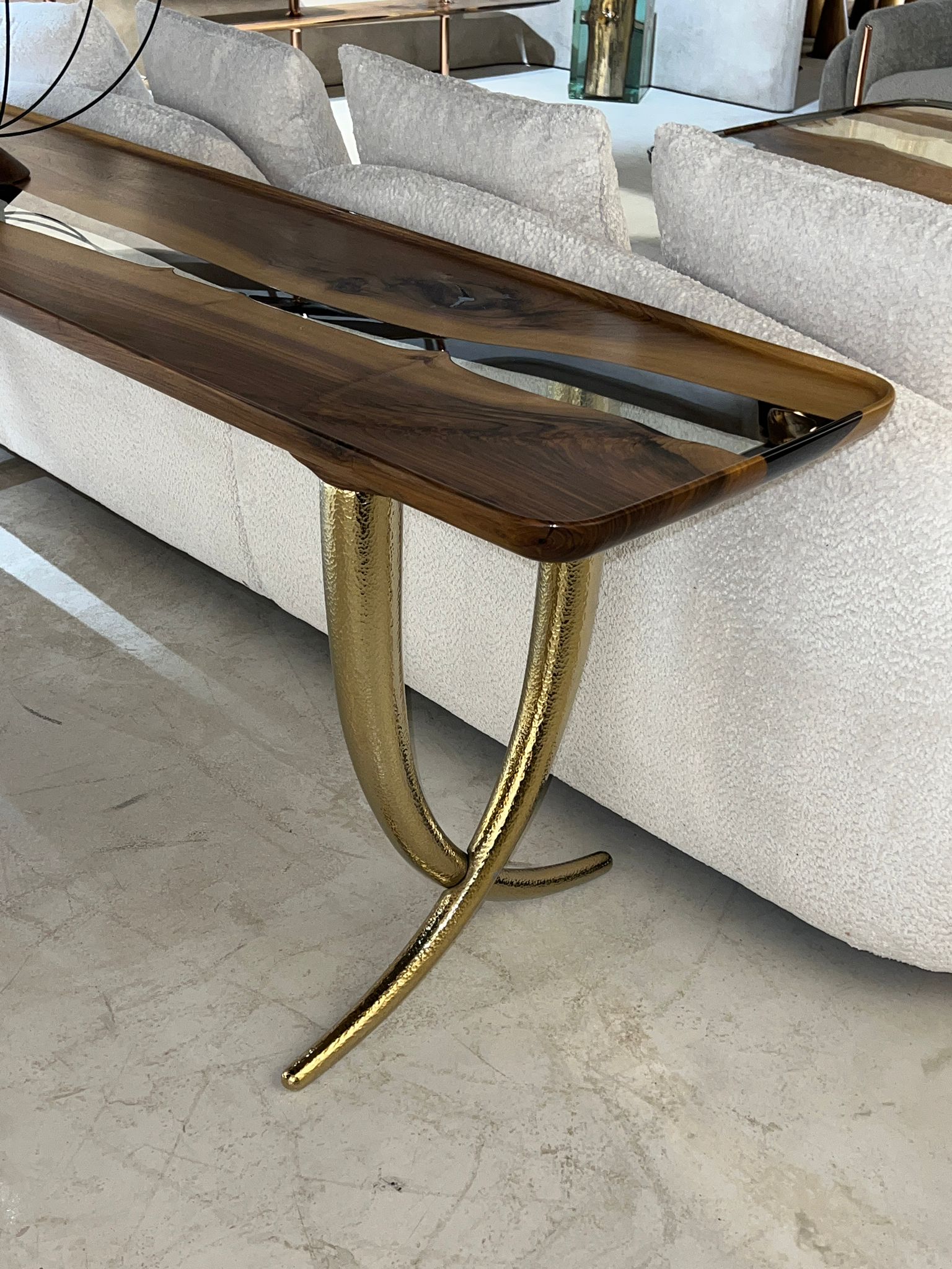 Handcrafted Walnut Wood Epoxy Resin Sofa & Console Table - Ivory Collection | Modern Living Room & Entryway Furniture for Stylish Home Decor