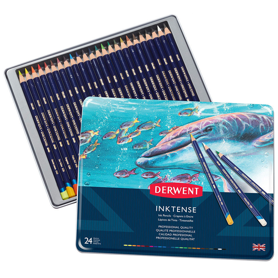Derwent Inktense 24 Watercolor Pencils Set - Vibrant Colors for Artists, Sketching & Watercolor Painting - Perfect for Travel, Nature Journaling & Mixed Media Art