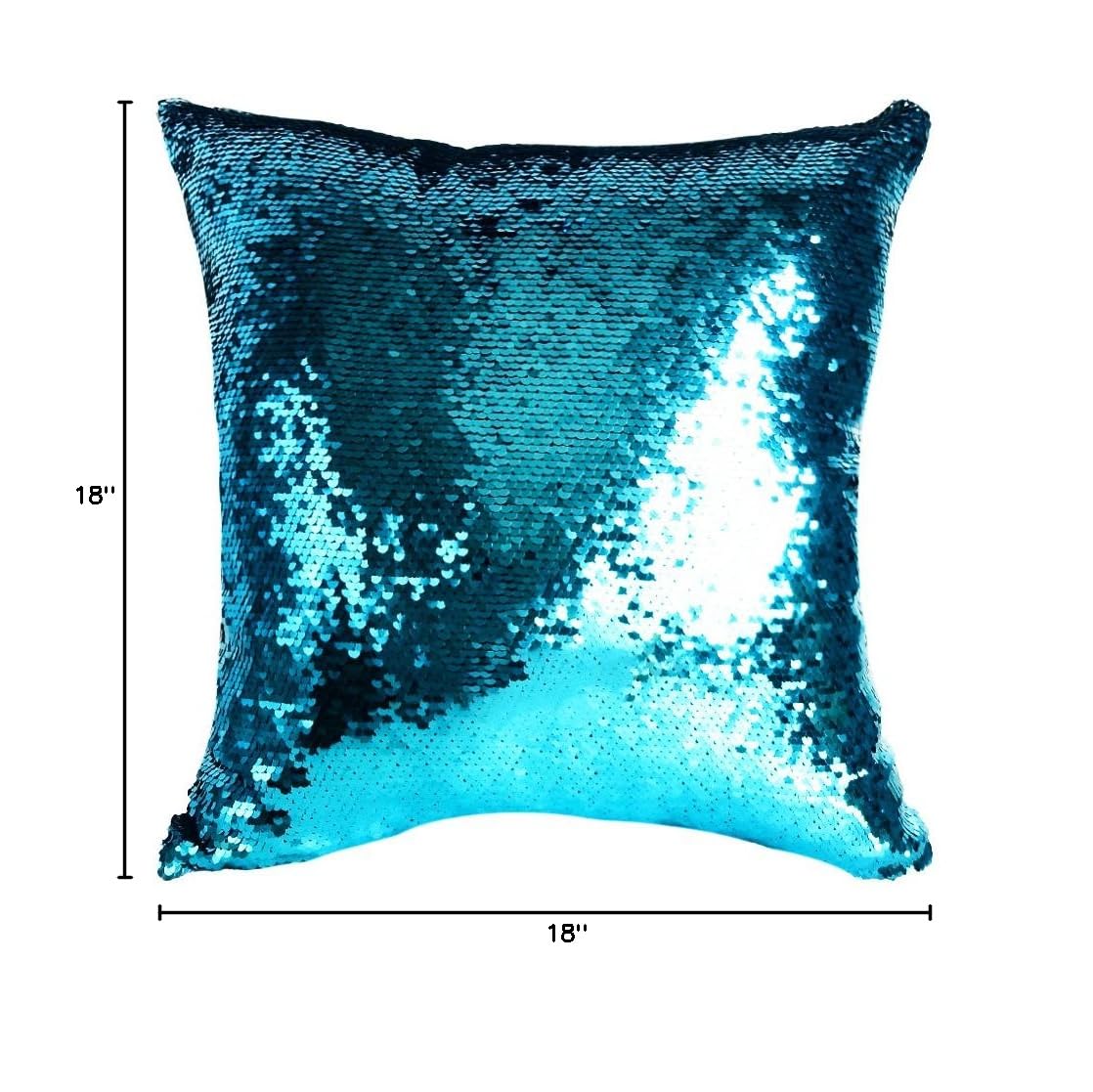18 x 18 Inch Reversible Sequin Pillow Cover - Teal & Silver Mermaid Design for Home Decor, Bedroom, Living Room, Sofa - Soft & Glamorous Throw Pillow Case for Girls Room, Dorm, Gift Idea