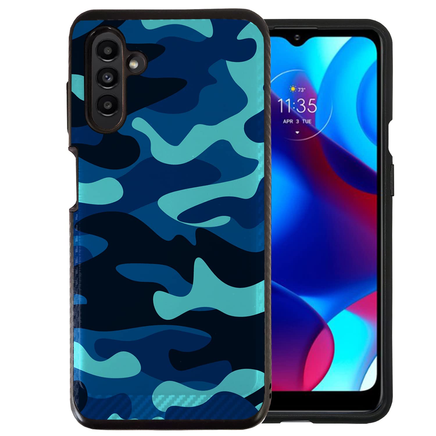 CasesOnDeck Heavy Duty Protective Case for Samsung Galaxy A13 5G/A13 - Brushed Armor Matte Black with Blue Camo Design | Shockproof Cover for Everyday Use, Outdoor Activities & Travel Protection