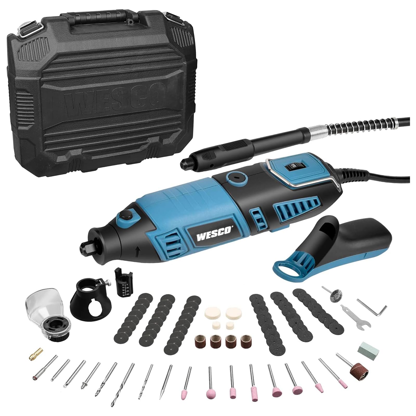 **WESCO 7-Speed Rotary Tool Kit with 82 Accessories (8000-35000 RPM) - Flexible Shaft for Cutting, Carving, Engraving, Polishing & Sanding - Perfect for DIY Projects, Jewelry Making & Home Repairs**