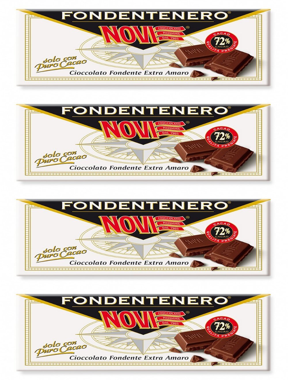 Novi Italian Extra Bitter Dark Chocolate Bars - 100g Each, Pack of 4 | Premium Gourmet Chocolate for Baking, Desserts & Gifts