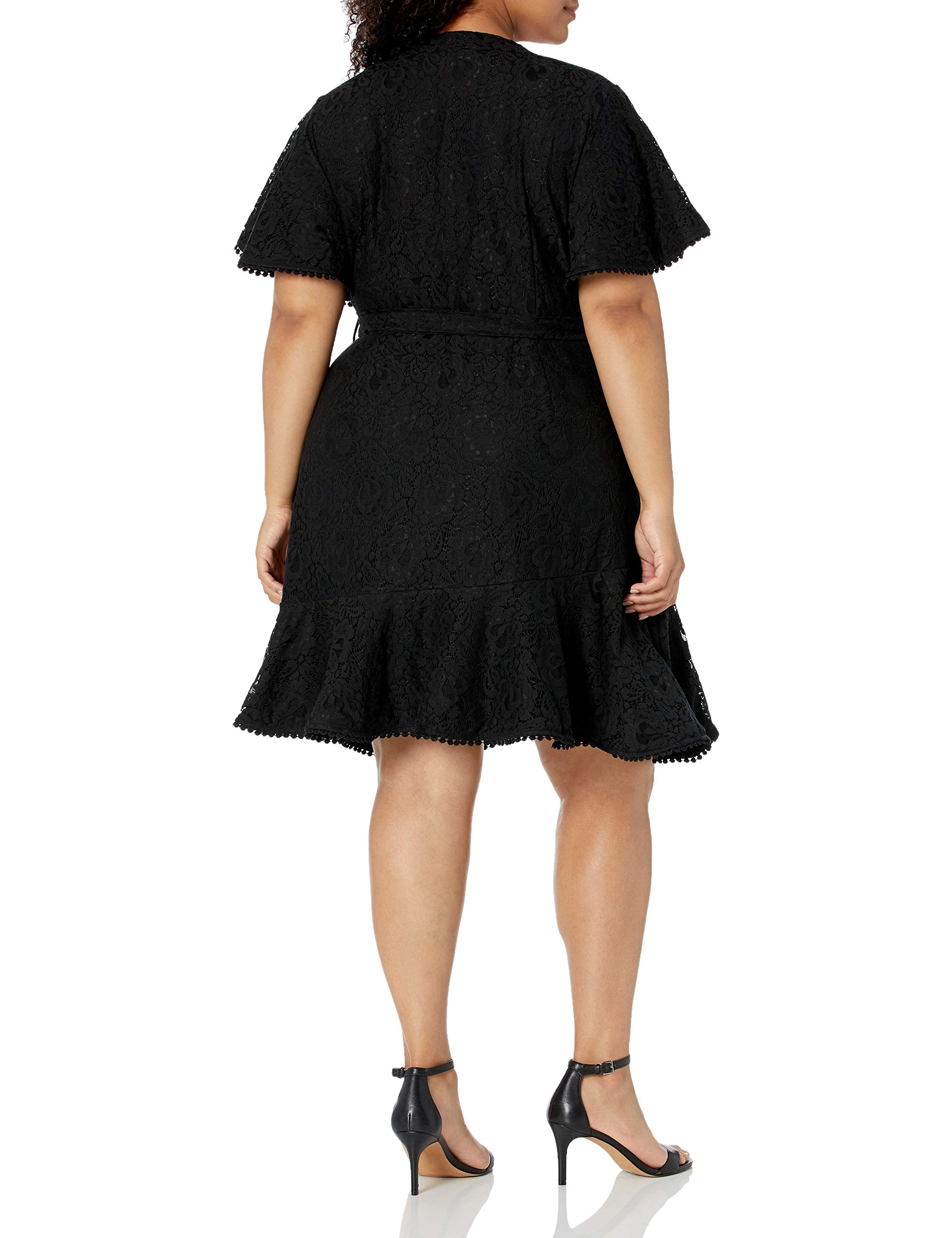 Elegant Women's Faux Wrap Dress with Lace Overlay & Adjustable Tie Waist - Perfect for Office, Cocktail Parties & Date Nights