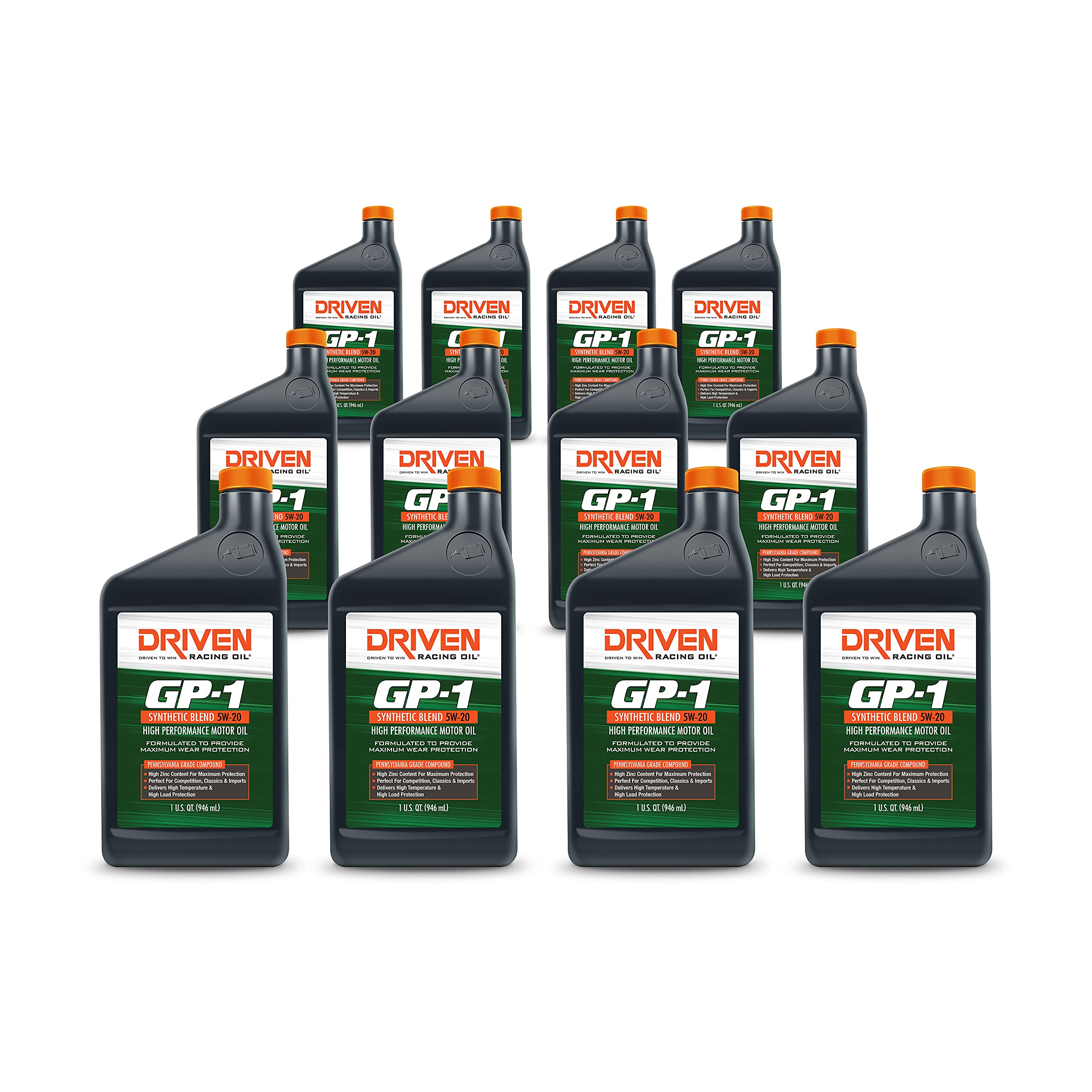 Driven Racing Oil GP-1 Synthetic Blend Motor Oil 5W-20 (12 Quart Bottles) - High Performance Engine Protection for Racing, Daily Driving & Extreme Conditions