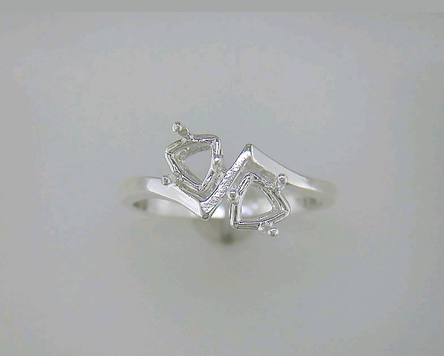 6mm Trillion Cut Double Stone Solid Sterling Silver or 14kt Gold Pre-Notched Blank Ring Size 7 - Perfect for Jewelry Making, Engagement Rings & Wedding Bands
