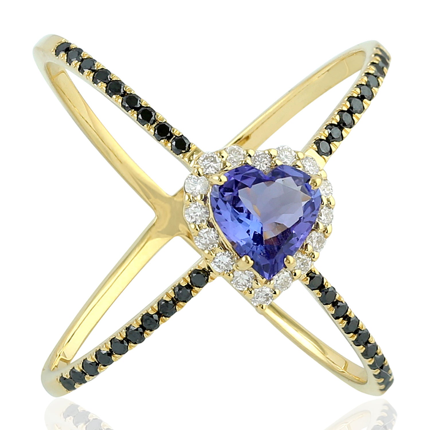 14K Yellow Gold Heart-Shaped Tanzanite and Diamond Pave Designer Ring for Engagement, Anniversary & Romantic Gifts