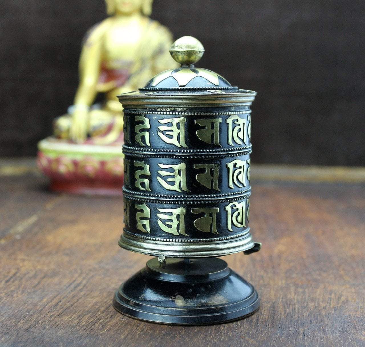 3 Line Copper OM Mani Padme Tibetan Prayer Wheel - Handheld Meditation & Spiritual Ritual Tool for Home Altar, Yoga Studio & Buddhist Practice