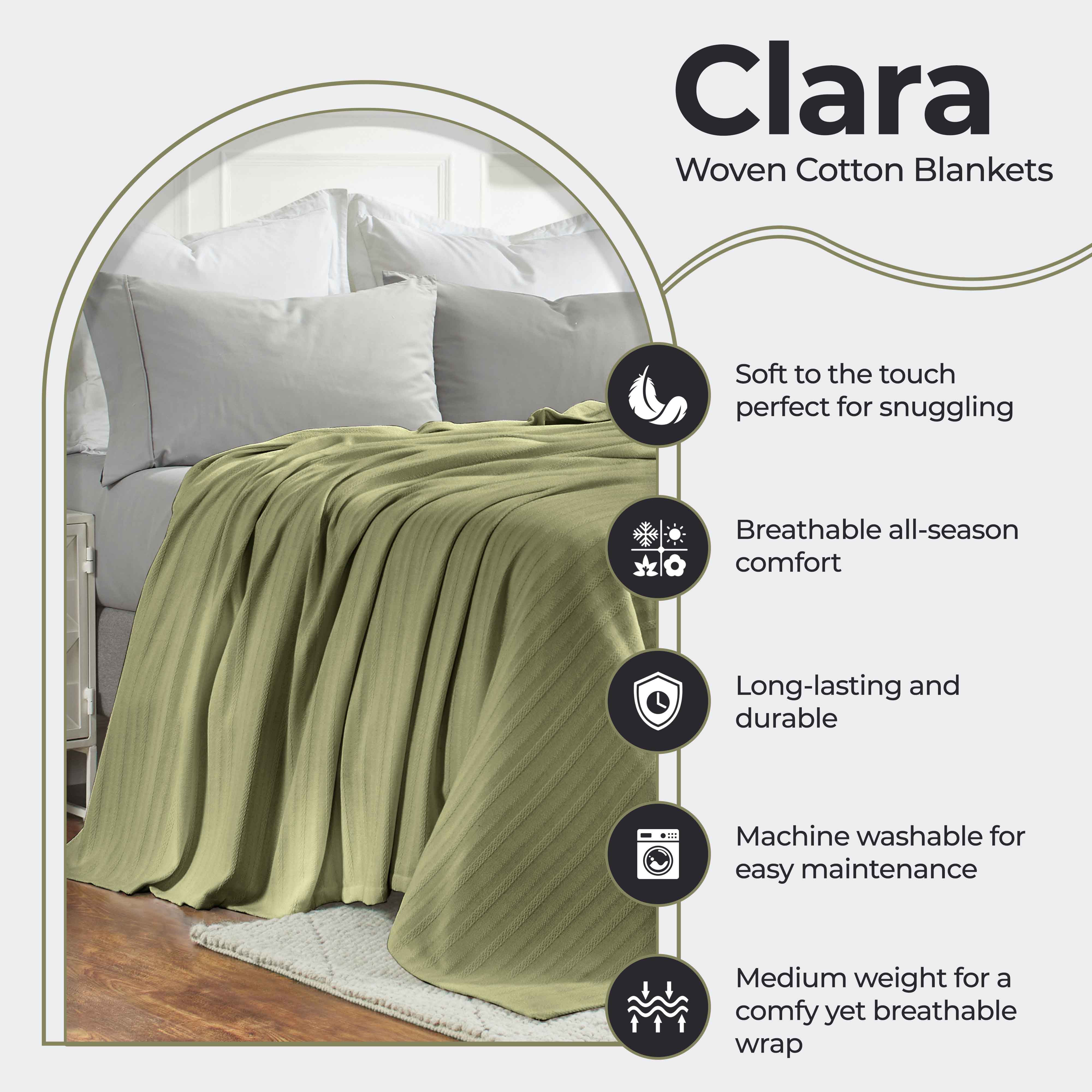 Soft Clara Cotton Textured Striped Lightweight Woven Blanket - Perfect for Sofa, Bed & Outdoor Picnics