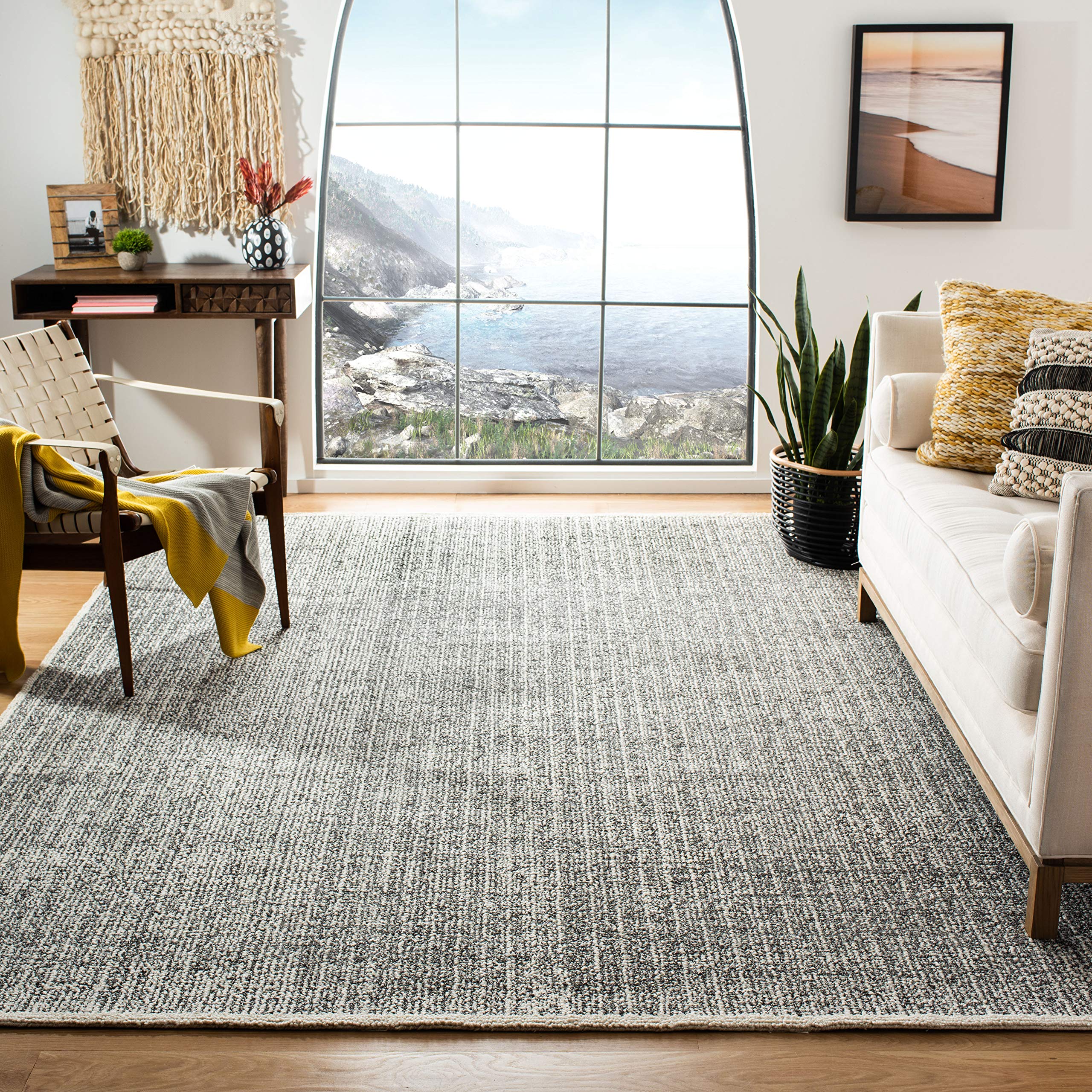 SAFAVIEH Abstract Collection 6'x6' Ivory & Black Handmade Premium Wool Area Rug - Perfect for Living Room, Bedroom & Office Decor