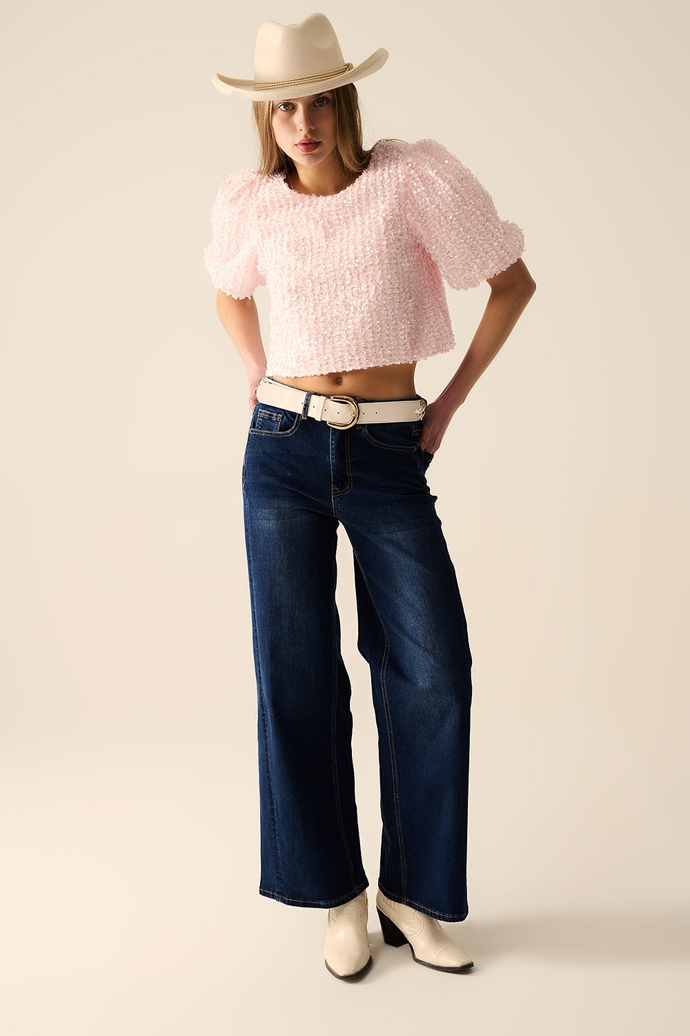 Stretch Denim Jeans - Wide Leg Dark Wash Women's Pants for Casual Wear & Everyday Comfort