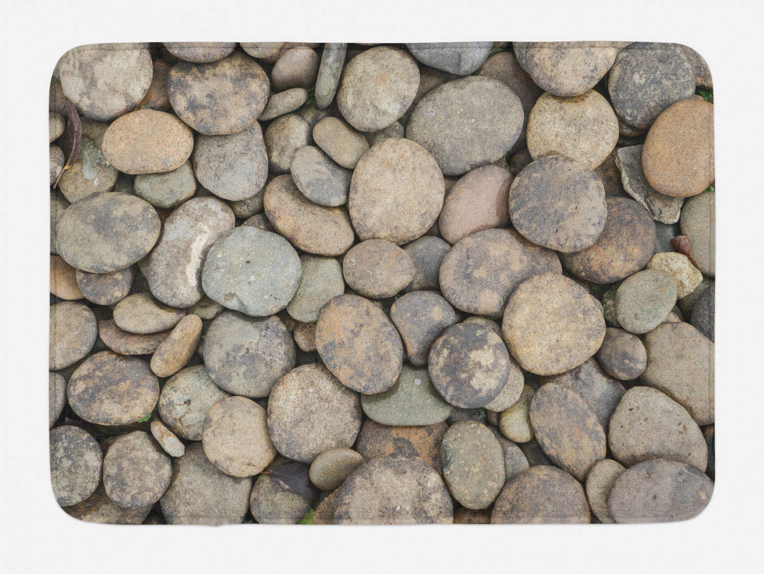 Lunarable Plush Non-Slip Bath Mat with River Rock Design - 30.2 x 20 Inch Pearl Bathroom Rug for Coastal & Beach Themed Decor | Perfect for Bathroom, Spa, and Seaside Home Decor