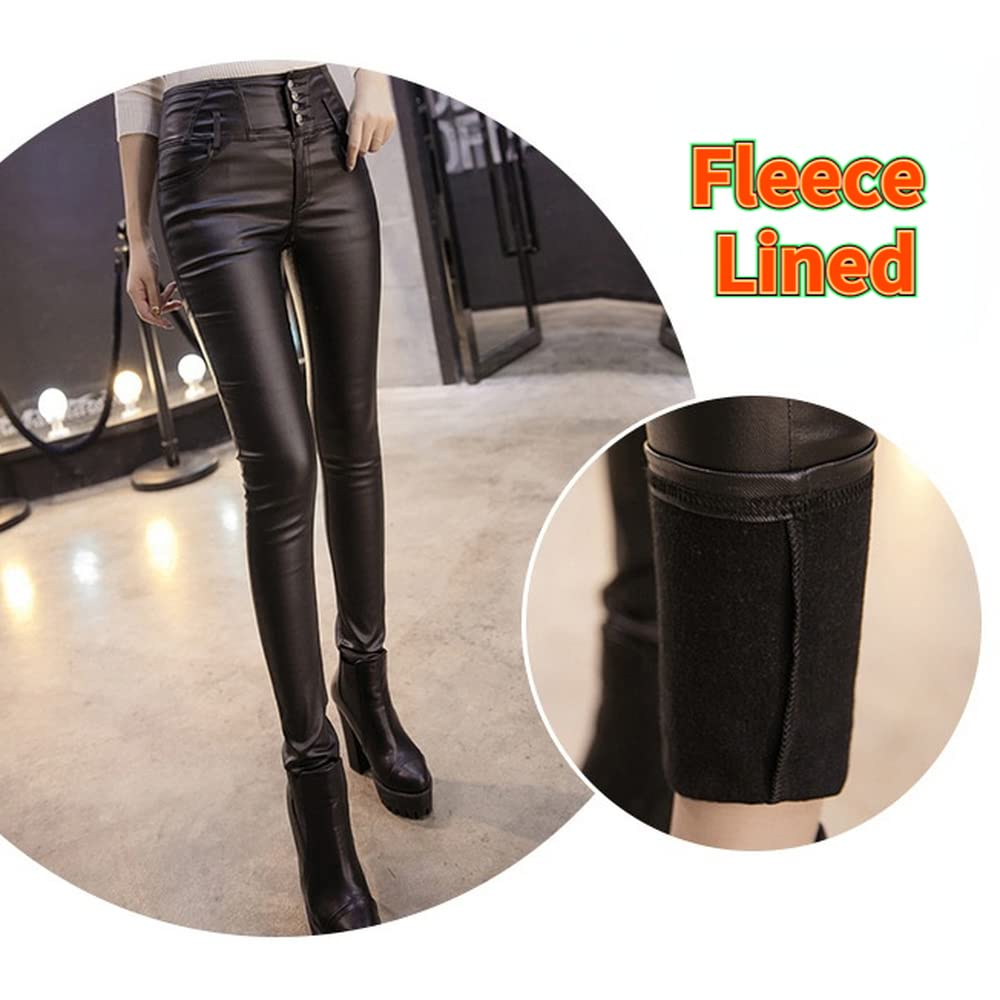 Faux Leather Leggings for Women - Tummy Control High Waisted Fleece Lined - Perfect for Winter & Workouts
