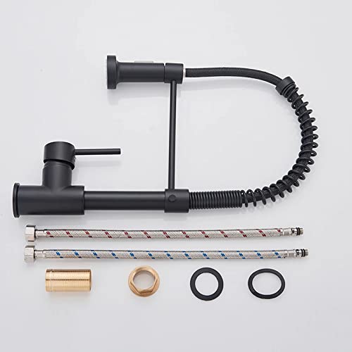 InArt Brass Single Lever Kitchen Sink Faucet with 360° Swivel Pull-Down Sprayer - Matte Black Finish for Modern Farmhouse & Industrial Style Kitchens - Perfect for Washing Dishes, Filling Pots & Cleaning Countertops