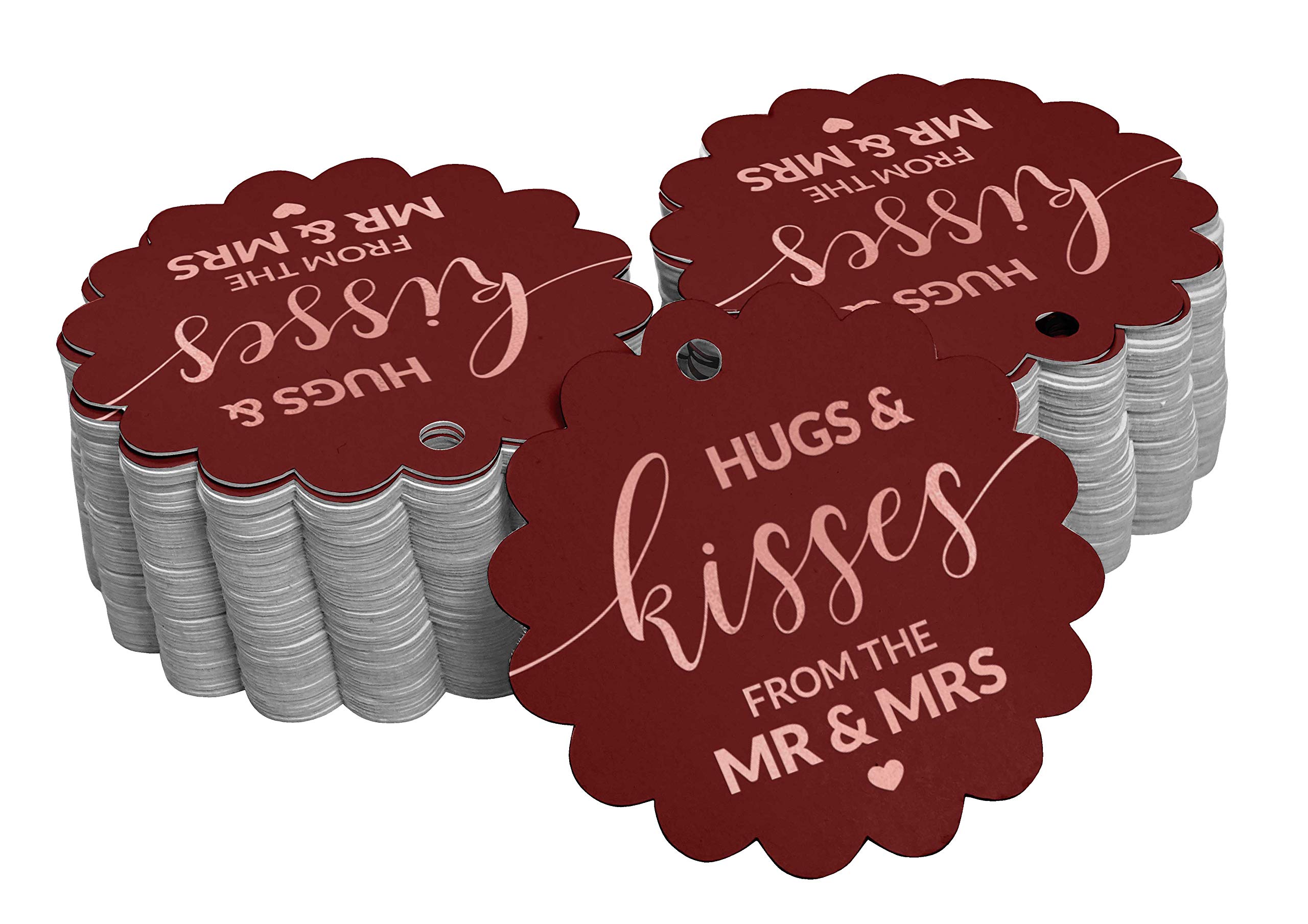100pcs Real Rose Gold Foil Wedding Favor Tags - Elegant Hugs & Kisses Paper Hang Tags for Bridal Showers, Anniversary Parties & Special Events
