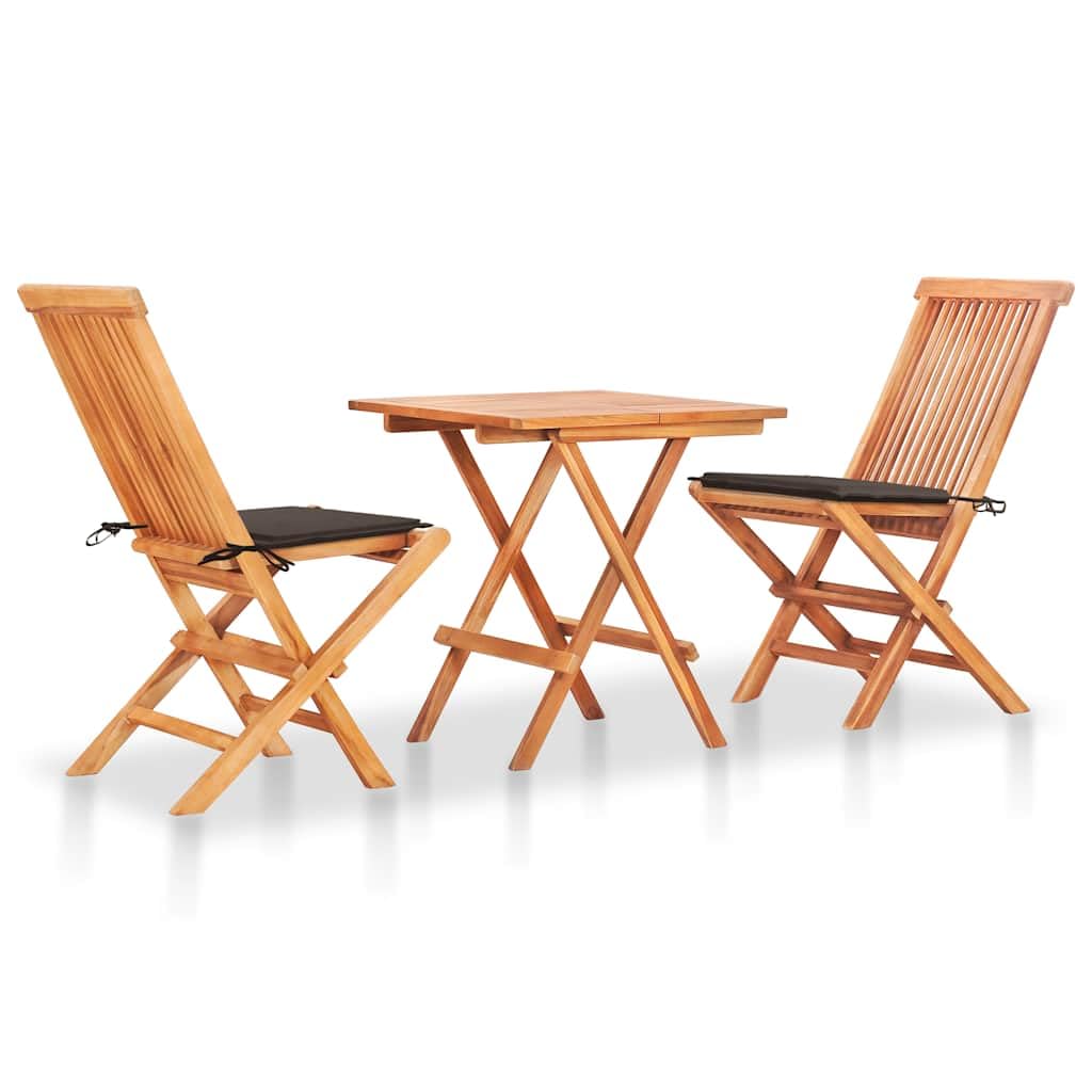 vidaXL 3-Piece Patio Bistro Set with Cushions - Folding Teak Wood Table & Chairs for Garden, Farmhouse, or Outdoor Dining | Perfect for Backyard BBQs, Poolside Relaxation, and Small Space Entertaining
