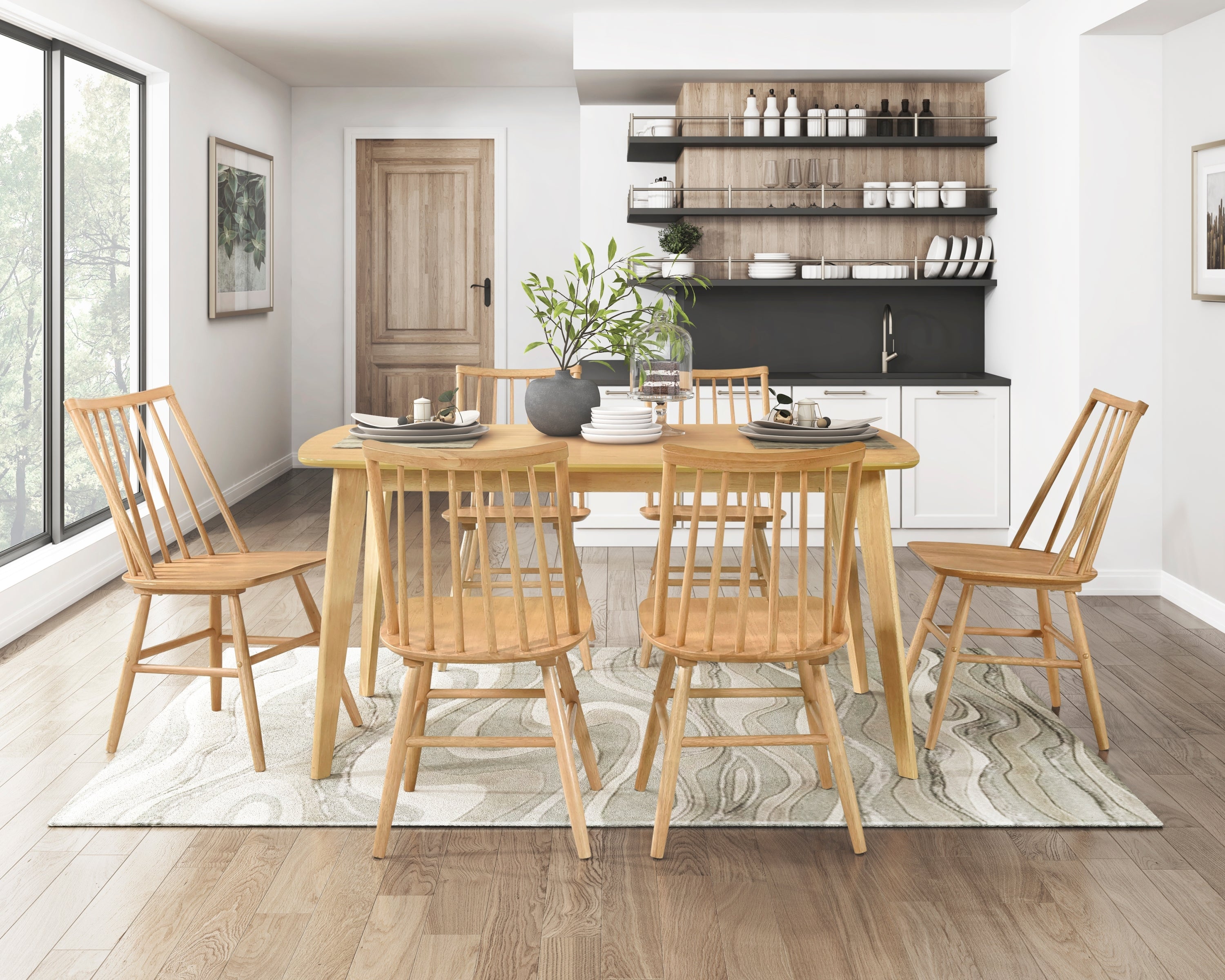 Stylish Curved Backrest Windsor Dining Chairs Set of 2 - Natural Oak Wooden Side Chairs for Kitchen, Dining Room & Breakfast Nook - Comfortable Wood Furniture for Home Decor