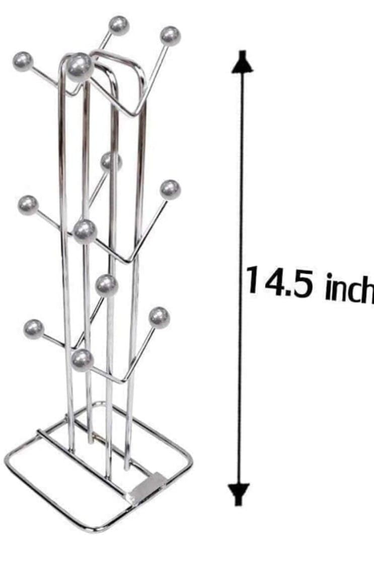 Premium Stainless Steel Wire Countertop Cup Holder - 12 Cup Organizer for Kitchen, Coffee & Tea Mugs - Space-Saving Dinning Table Storage Solution (Silver) - Perfect for Home, Office, and Restaurant Use