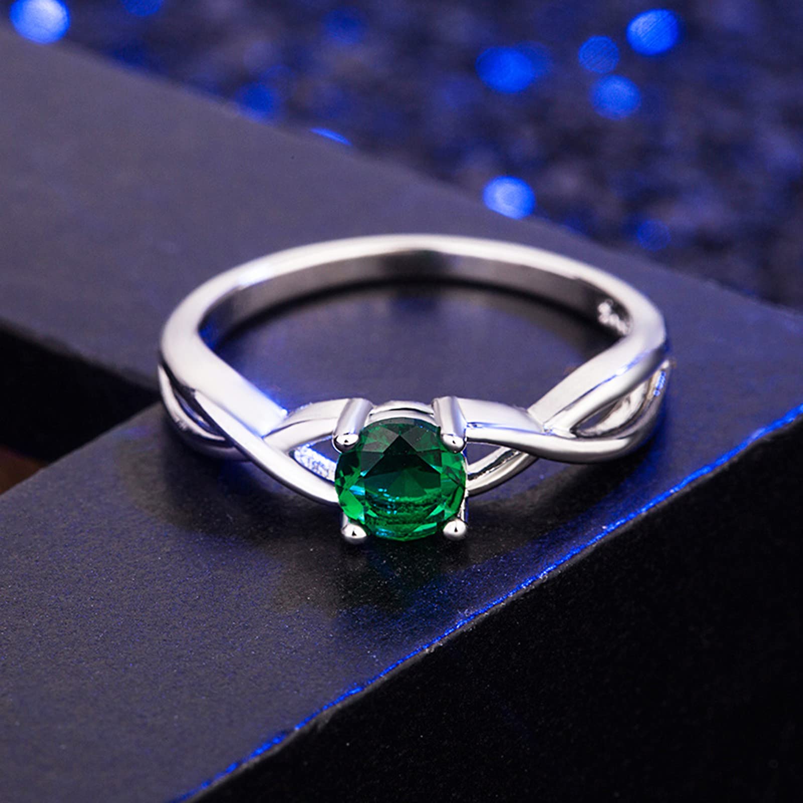 Elegant Green Crystal Rhinestone Cocktail Ring for Women - Silver Shiny Wedding Band & Promise Ring - Size 7 - Perfect for Parties, Date Nights & Special Occasions