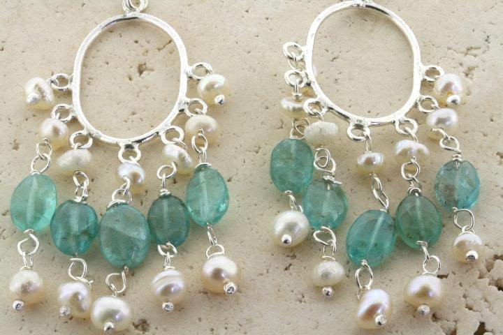 Aquamarine and Pearl Hoop Earrings for Women - Sterling Silver Jewelry for Everyday Wear & Special Occasions