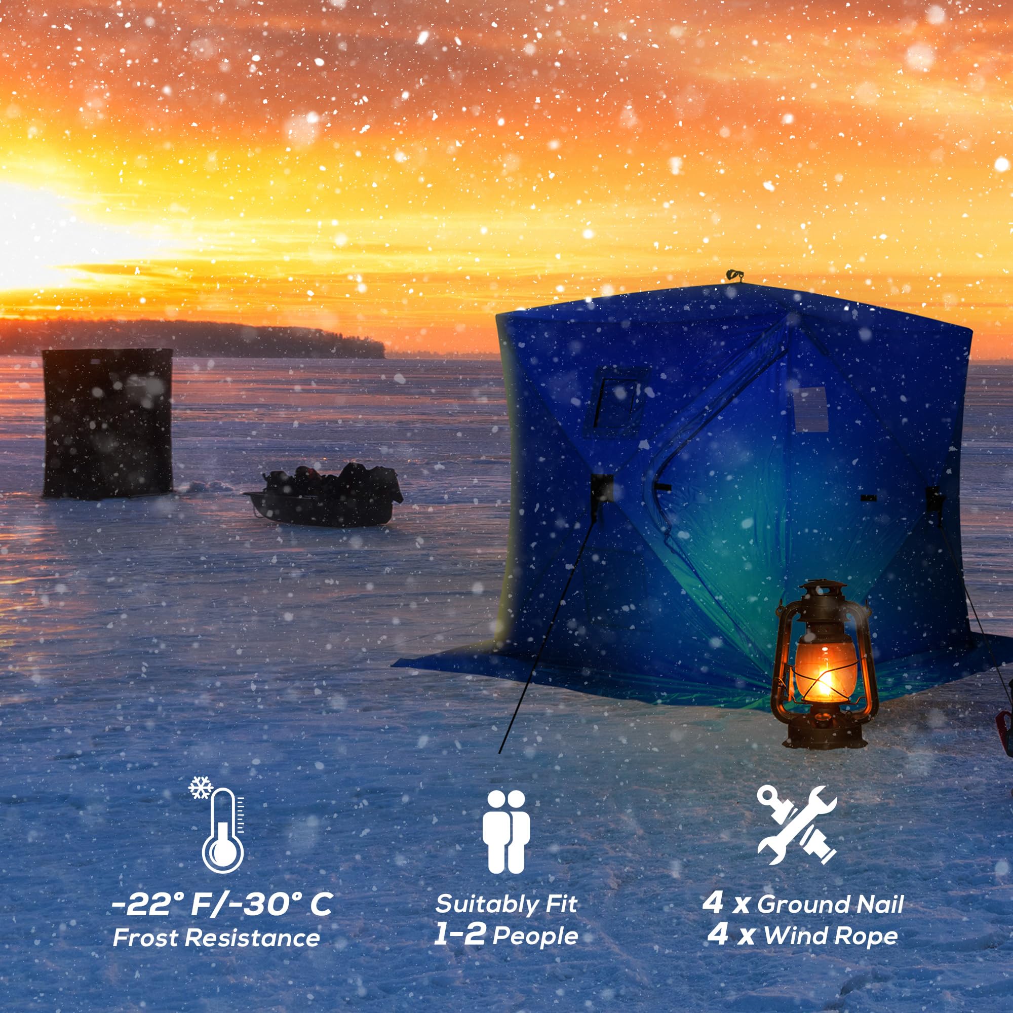 Outsunny 2-Person Insulated Ice Fishing Shelter - Pop-Up Portable Tent with Windows, Carry Bag & Anchors for Extreme Cold Weather (-22°F) | Perfect for Winter Fishing, Hunting & Outdoor Camping Adventures