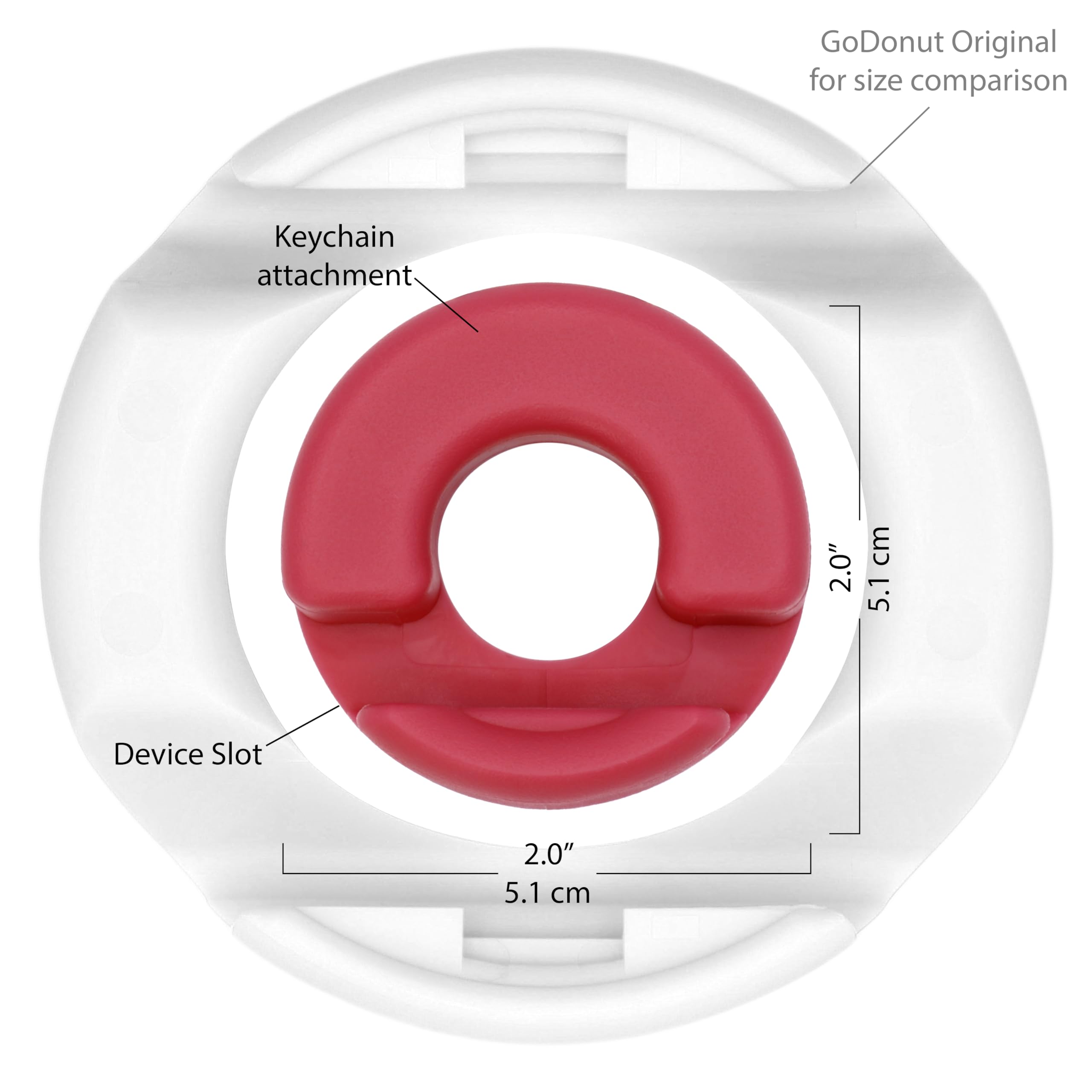 GoDonut Mini Portable Keychain Phone Stand - Universal Smartphone & iPad Mini Holder - Compact Desk & Travel Accessory for Office, Nightstand, Commuting - Red