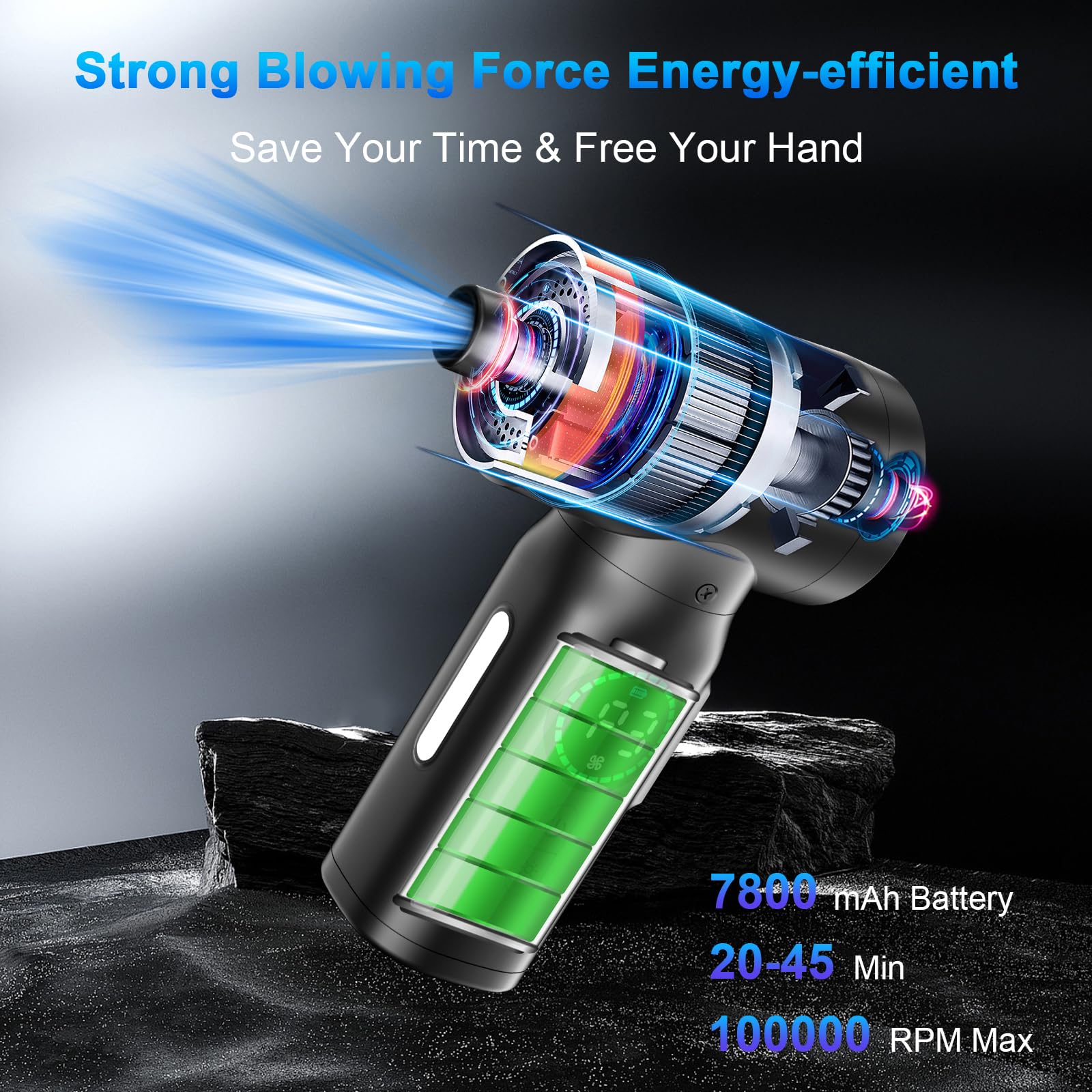 Upgraded 106,000 RPM Electric Air Duster - Cordless Keyboard Cleaner with 3 Speeds & LED Screen | Replaces Compressed Air Cans | 7800mAh Battery for Office, PC, Desk & Sofa Cleaning | Perfect for Electronics, Keyboards, Computer Components & Home Dusting