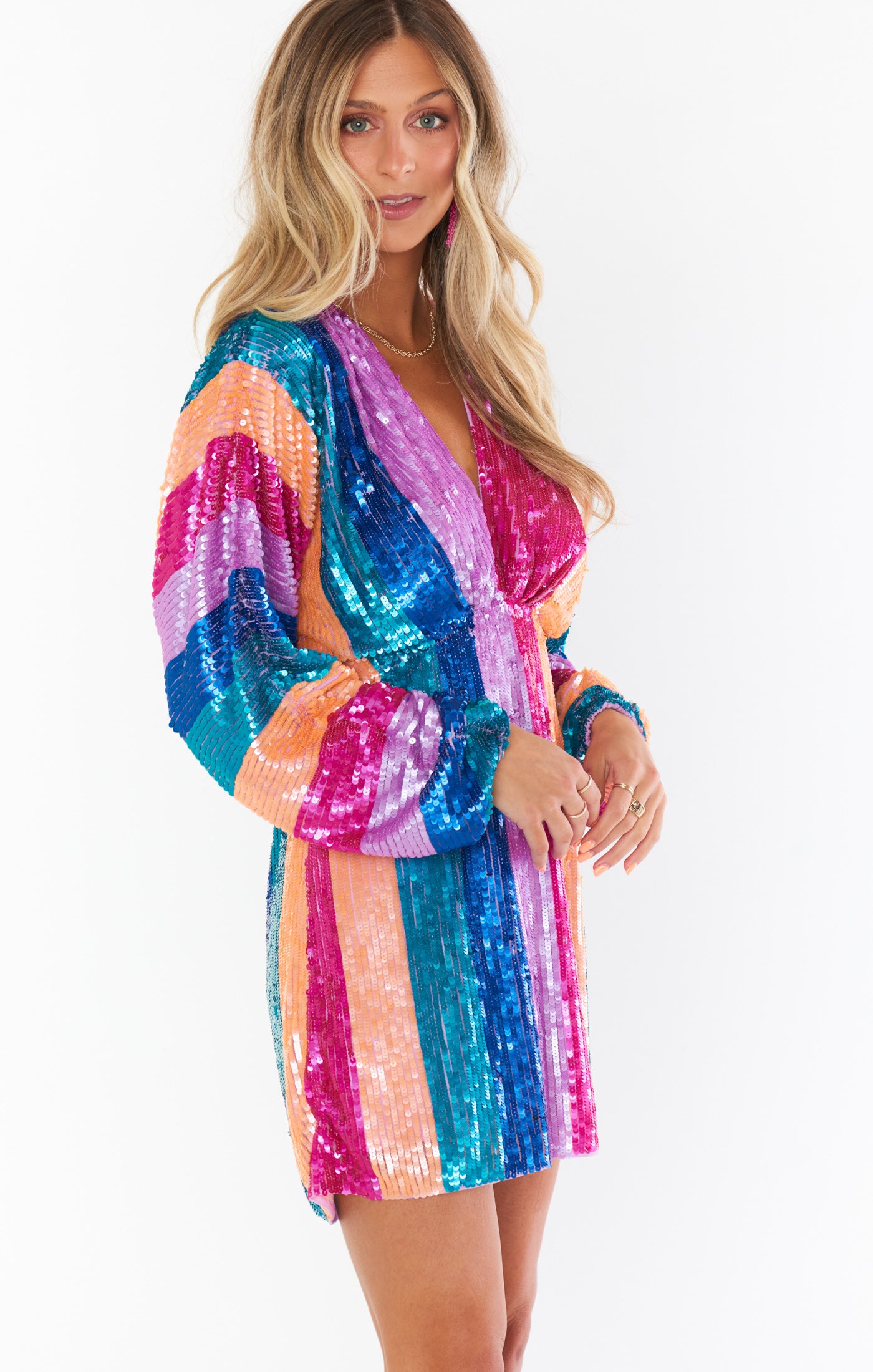 Kidman Mini Dress - Neon Stripe Sequins Party Dress for Women | Nightclub Outfit, Festival Wear, and Special Occasion Attire