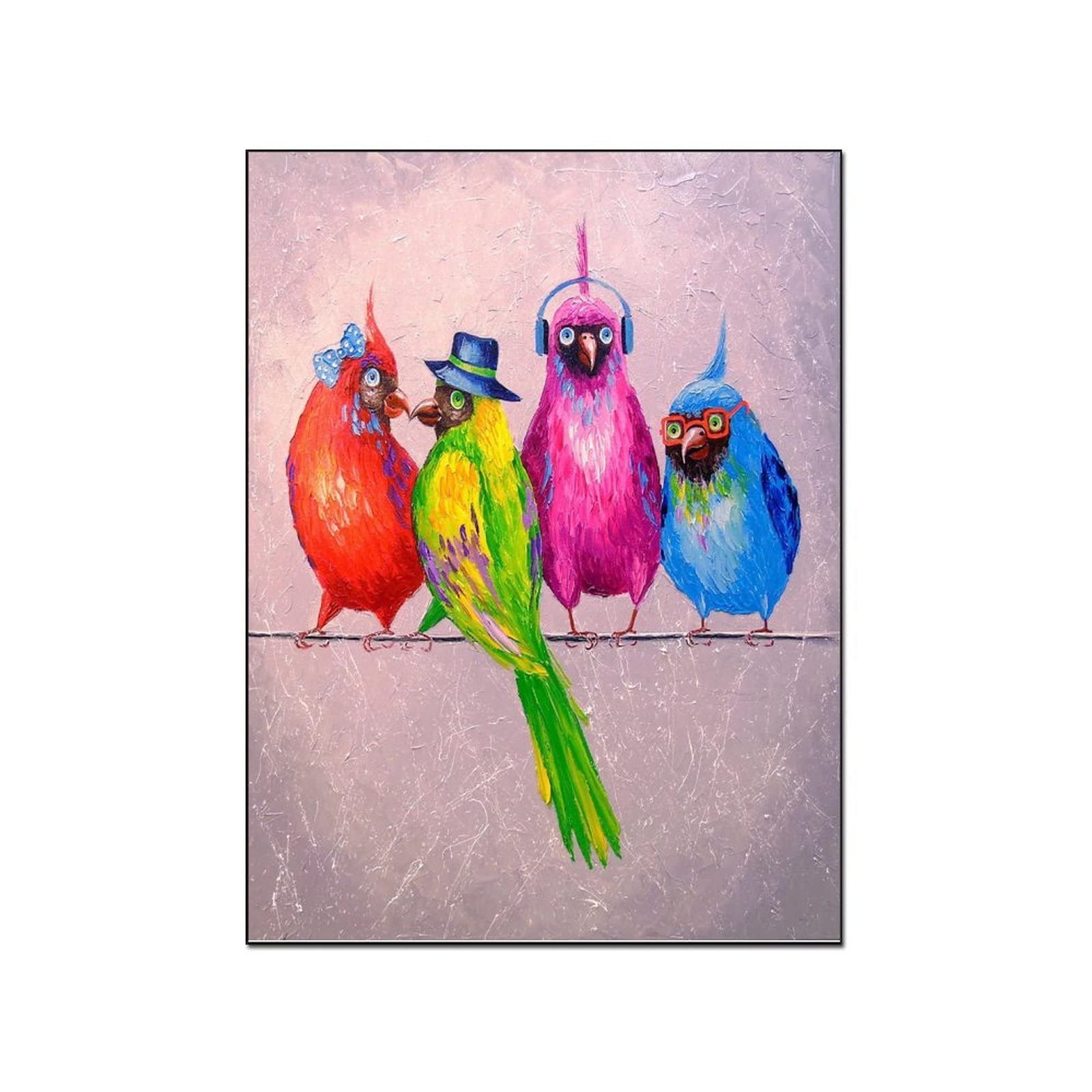 Modern Funny Doodle Art Colorful Parrot Oil Painting Canvas Wall Art - 24x36 Inch Poster with Frame, 20x26 Inch (51x66cm) - Room Aesthetic Decor, Unique Gift for Home & Office Wall Decoration