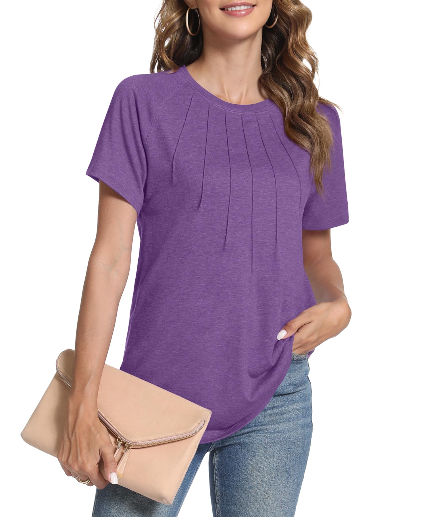 Women's Summer Tops - Casual Short Sleeve Shirts & Dressy Blouses | Trendy Pleated Tunic Tops for Women | Perfect for Office, Beach & Date Night Outfits