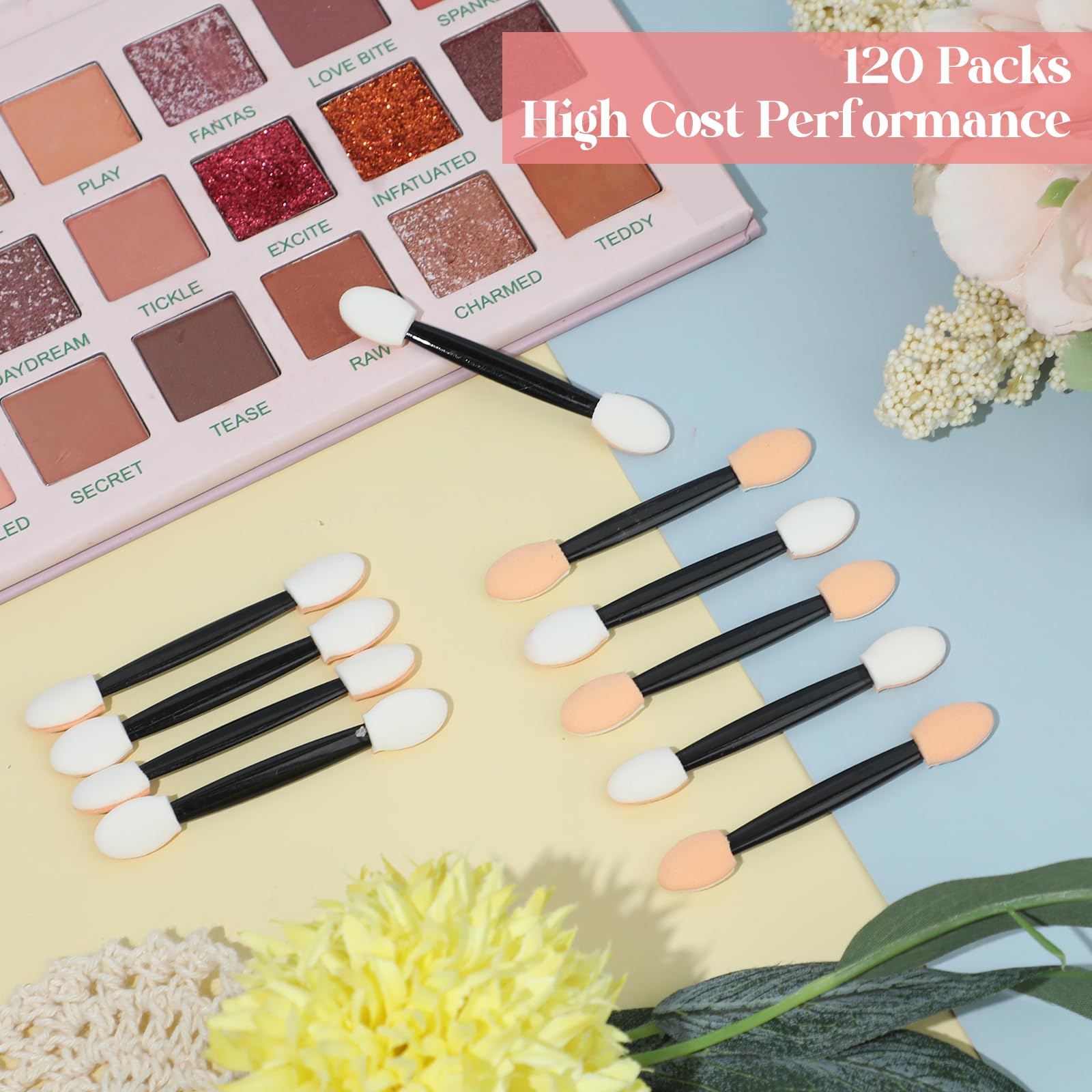 120-Piece Disposable Eyeshadow Applicators - 2.5 Inch Dual-Sided Sponge Tip Brushes for Professional Eye Makeup Application | Perfect for Travel, Salon Use & Daily Makeup Routine