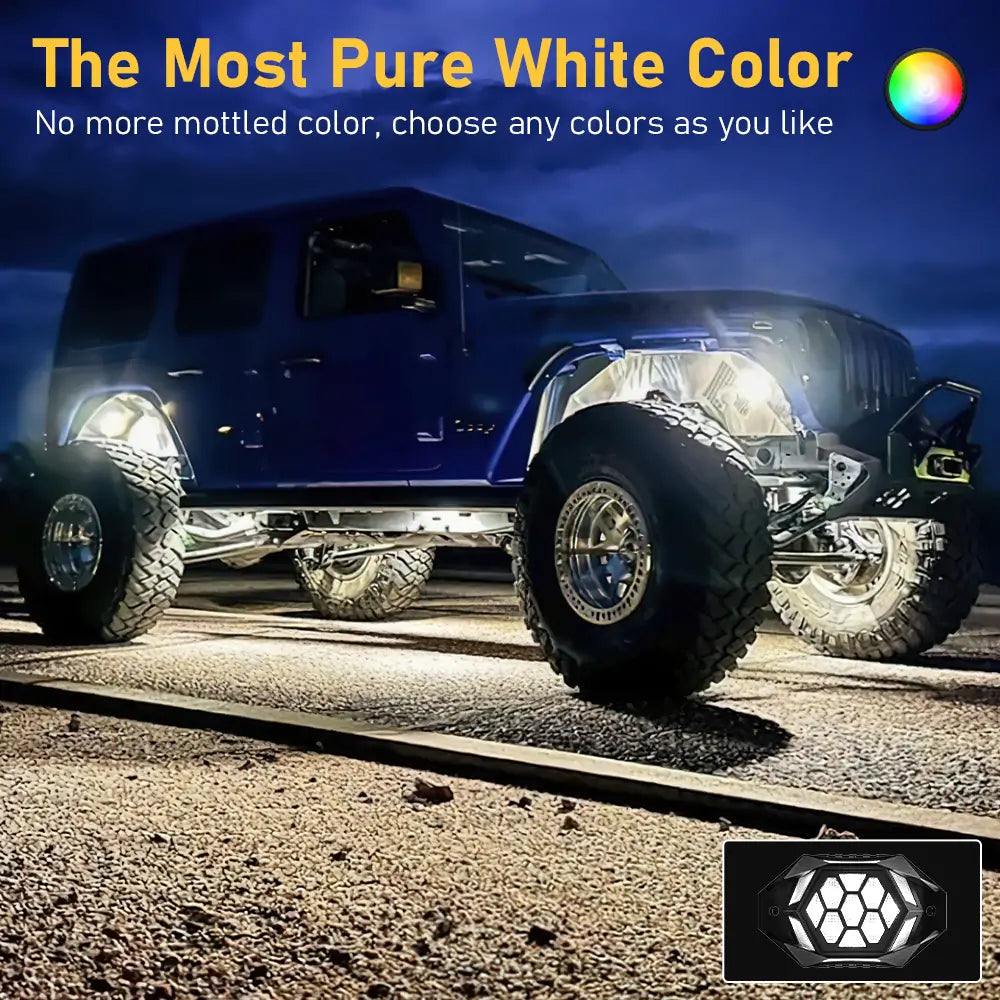 LOYO RGBW LED Rock Lights 12 Pods - Multicolor Underglow Neon Lights Kit with Bluetooth App Control for Cars, Trucks, SUVs, Off-Road Vehicles | Perfect for Night Driving, Car Shows & Custom Lighting Effects