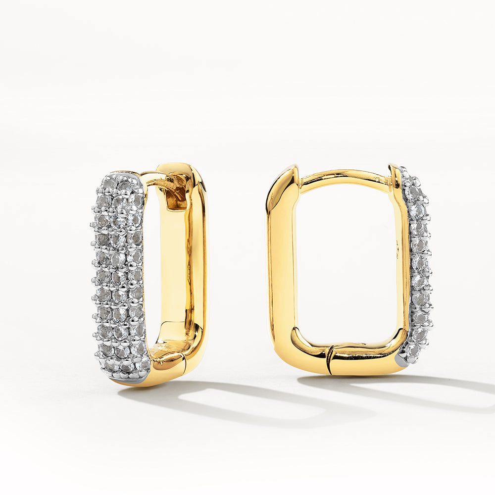 14K Gold White Topaz Mini Pave Paperclip Earrings - Elegant Dangle Earrings for Women, Perfect for Wedding, Party & Everyday Wear