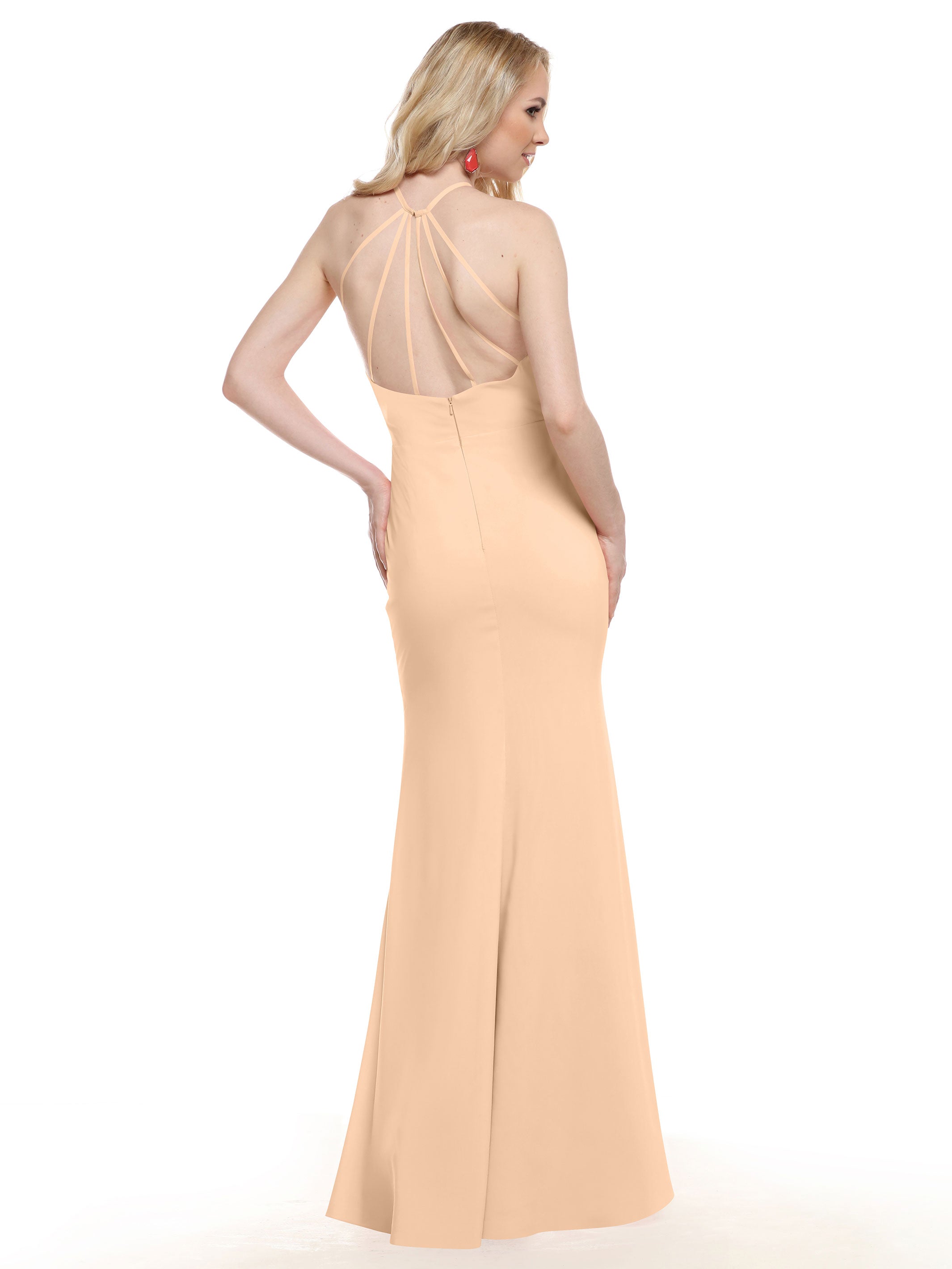 Elegant 83031 Fit and Flare Stretch Chiffon Bridesmaid Dress with Halter Neck & Thigh Slit - Perfect for Weddings, Prom, and Formal Events